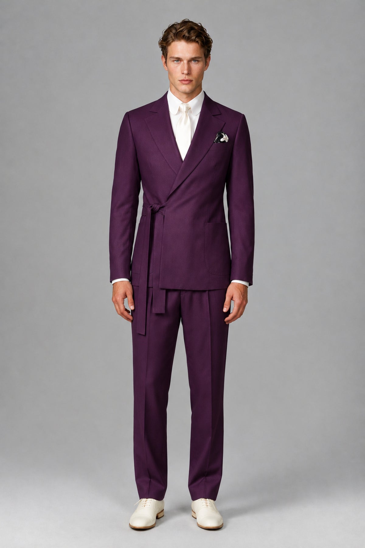 Bolodoo Men's Plum Wrap Tie-Waist Two-Piece Suit – Jacket & Trousers - Plum - Plum_2