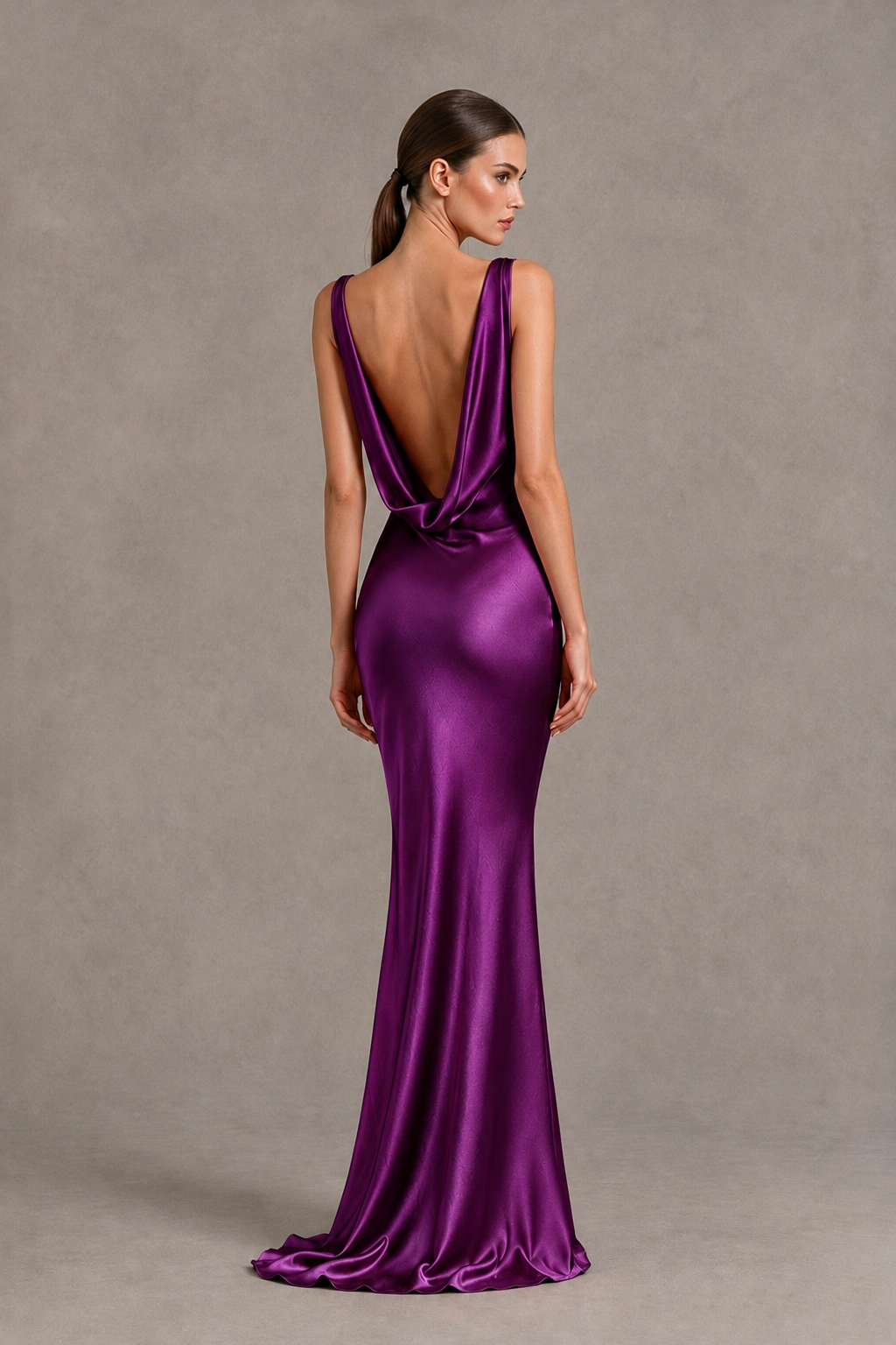 BOLODOO Plum Cowl Neck Backless Satin Mermaid Evening Dress - Plum - Plum_2