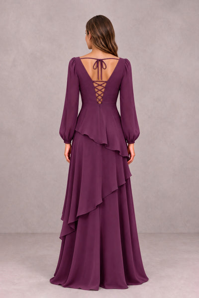 BOLODOO Plum Long Sleeve Ruffle Bridesmaid Dresses - Plum - Plum_2