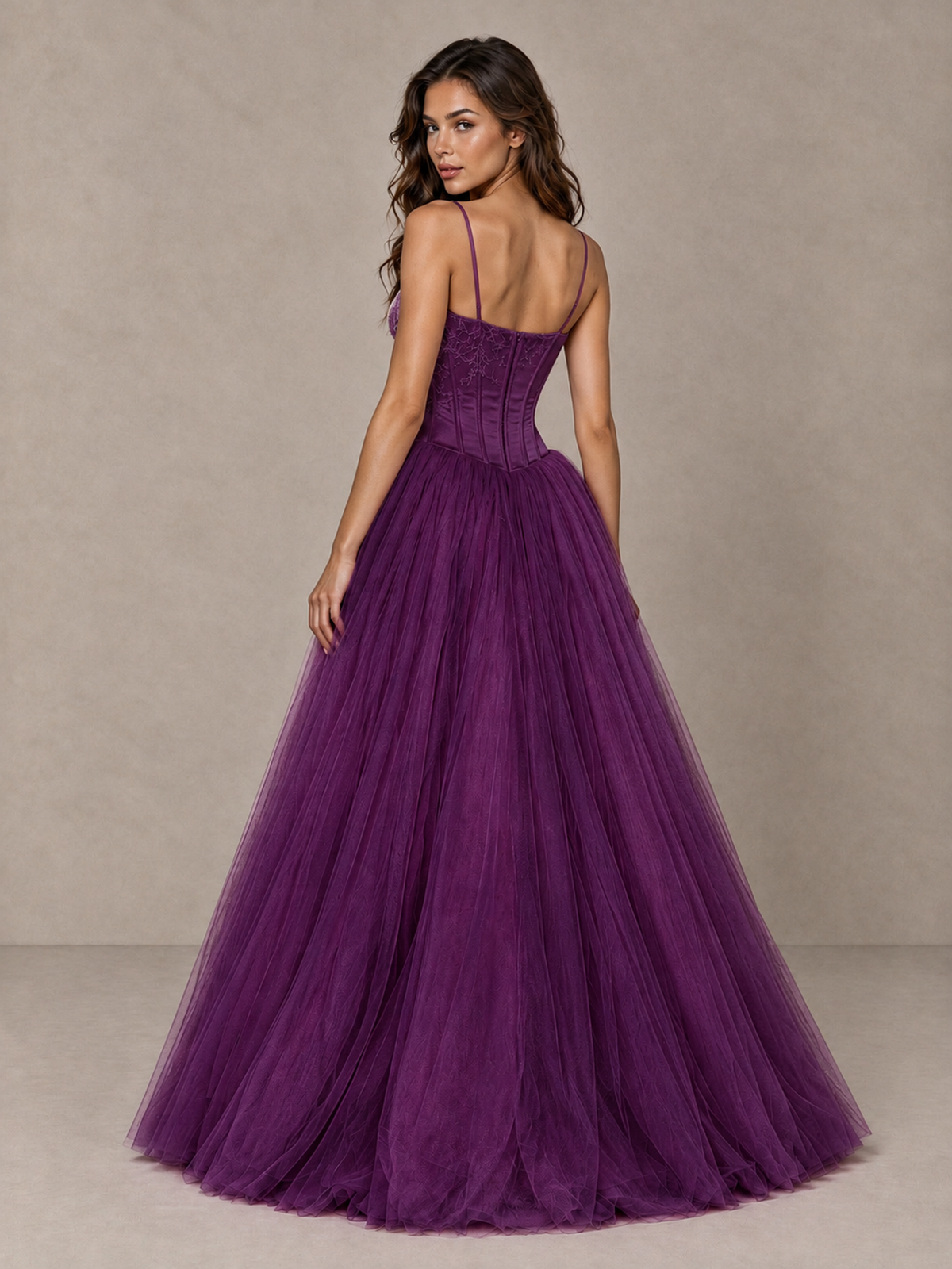 BOLODOO Plum Corset Tulle Prom Dress with Spaghetti Straps - Plum - Plum_2