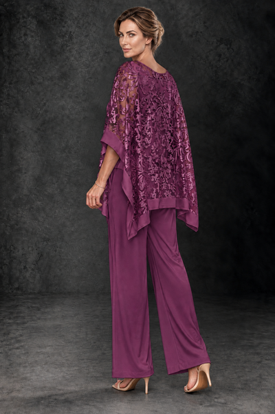 BOLODOO Plum Floral Cape Mother of the Bride Pant Suit - Plum - Plum_2