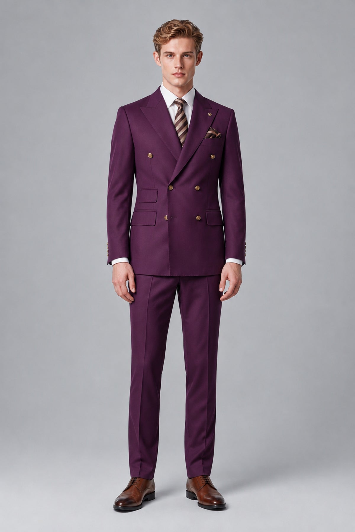 Bolodoo Men's Plum Double-Breasted 2-Piece Wedding Suit - Plum - Plum_2