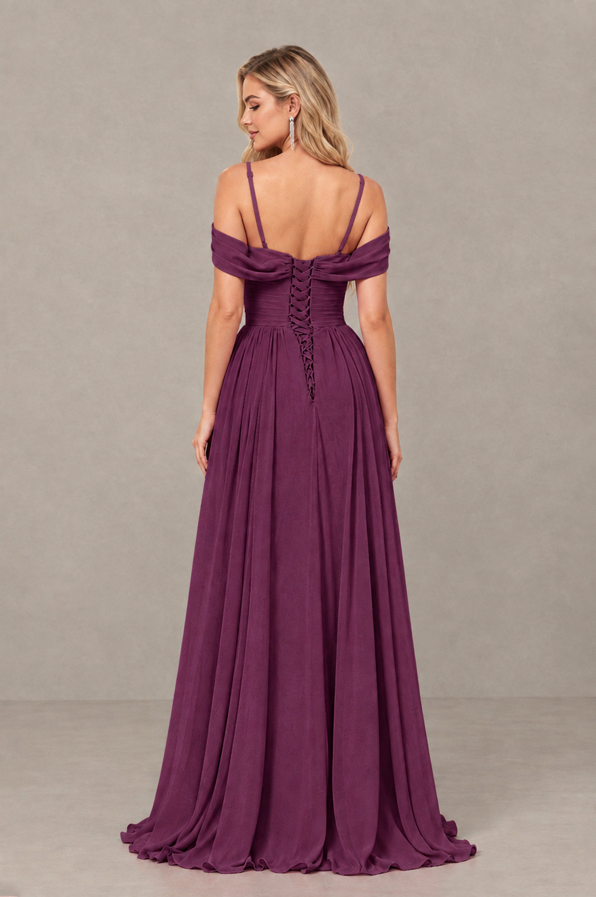 BOLODOO Plum Off-Shoulder Bridesmaid Dress with Slit - Plum