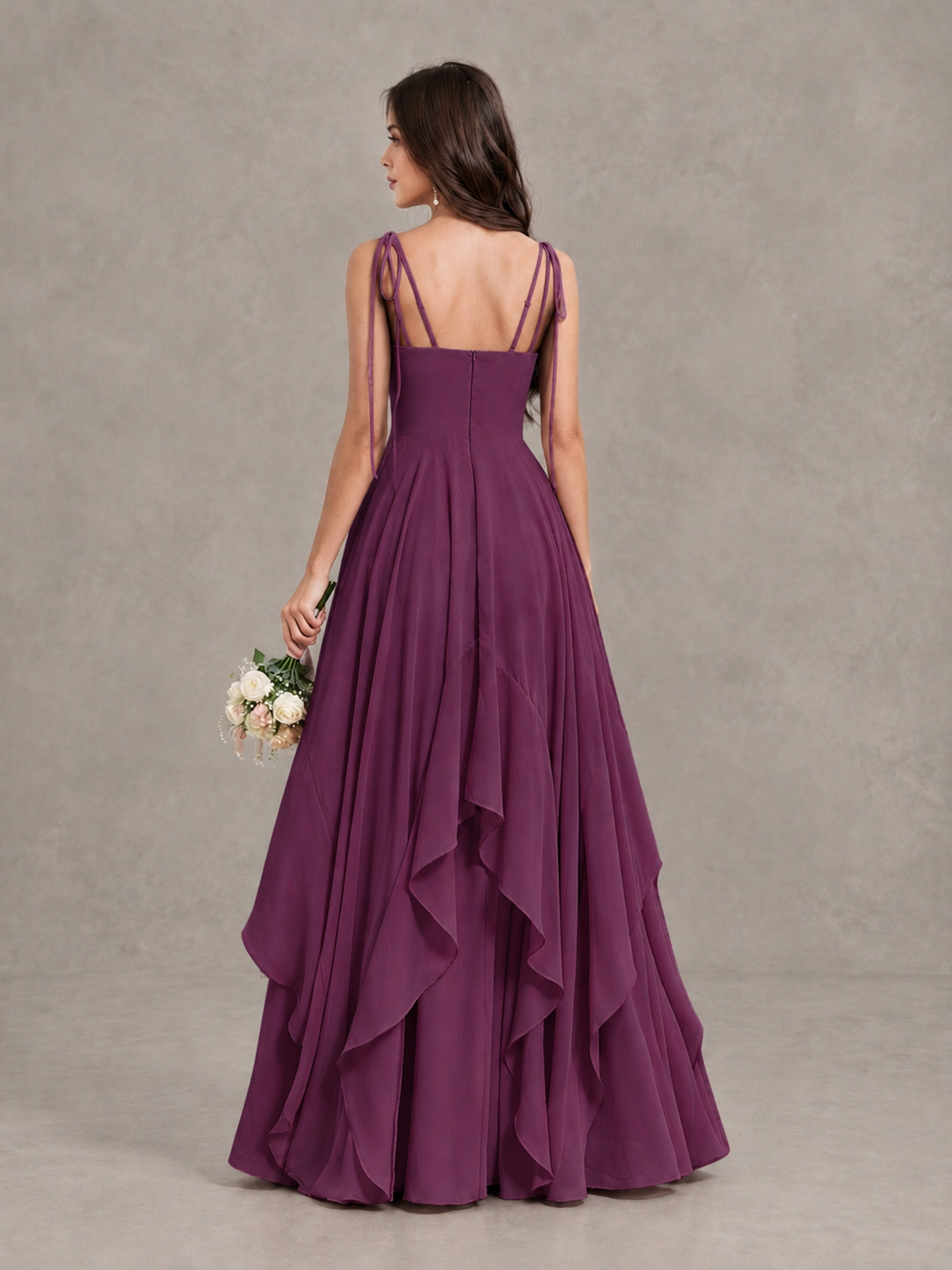 BOLODOO Plum Tie-Strap Ruffle A-Line Bridesmaid Dress - Plum - Plum_2