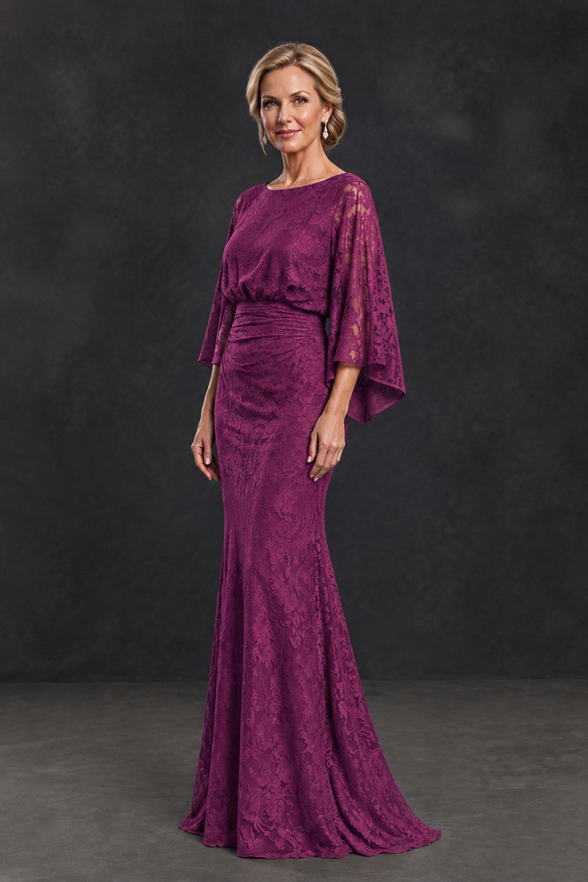 BOLODOO Plum Lace Flutter Sleeve Mother of the Bride Dress - Plum - Plum_3