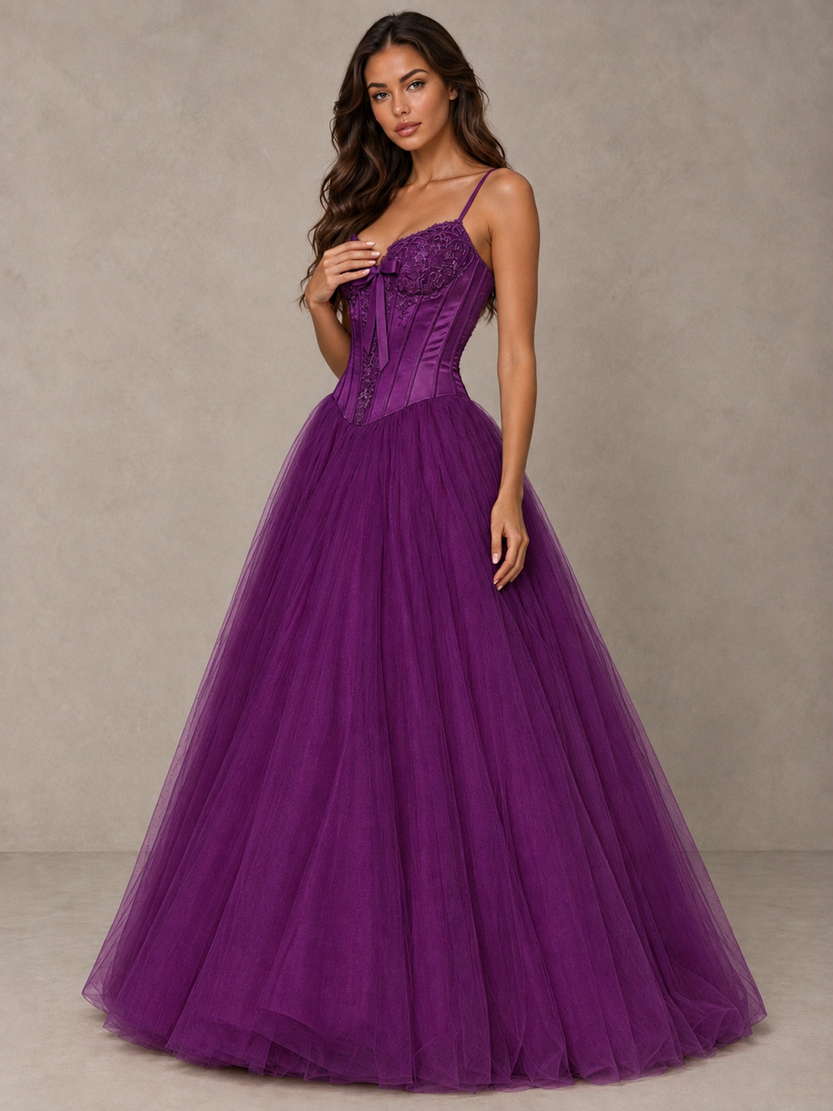 BOLODOO Plum Corset Tulle Prom Dress with Spaghetti Straps - Plum - Plum_3
