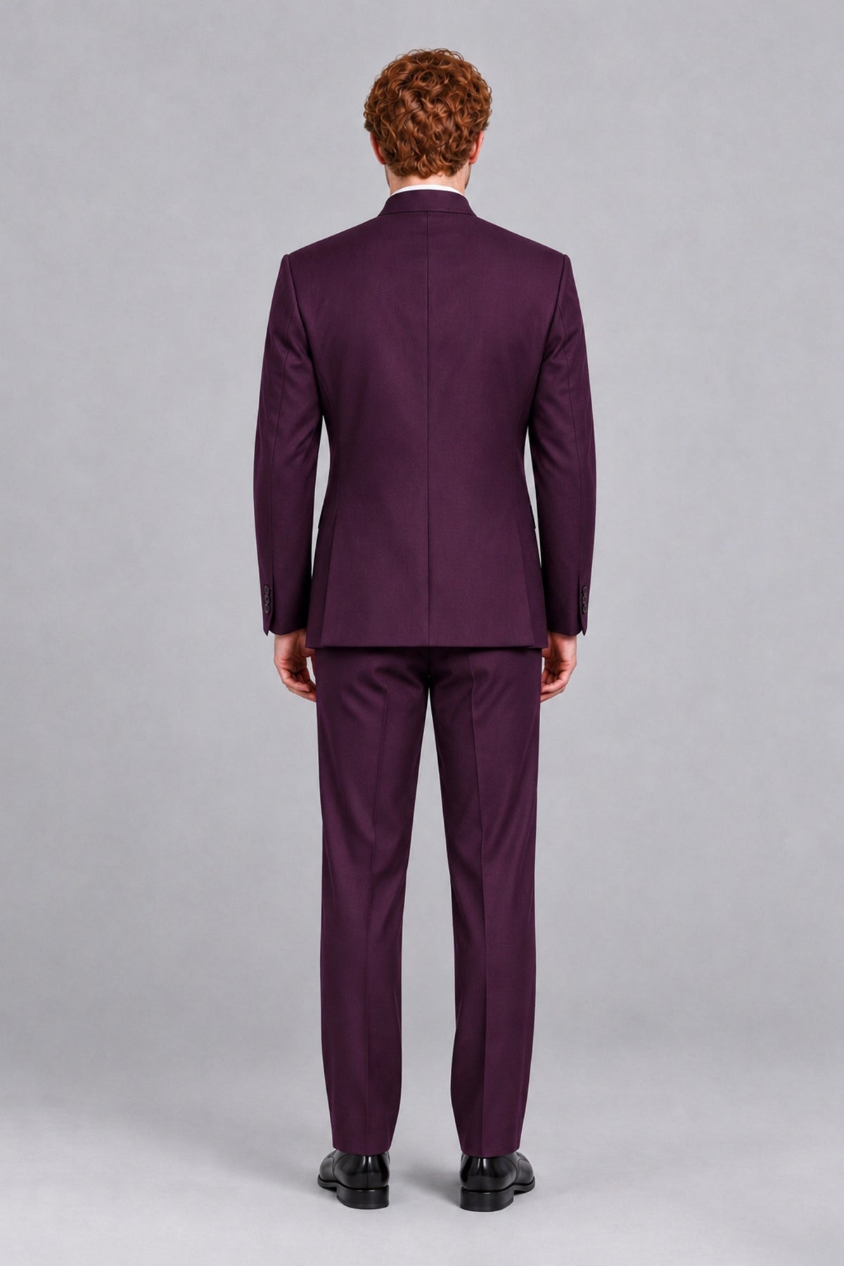 BOLODOO Men's Plum Mandarin Collar Two-Piece Suit - Plum - Plum_3