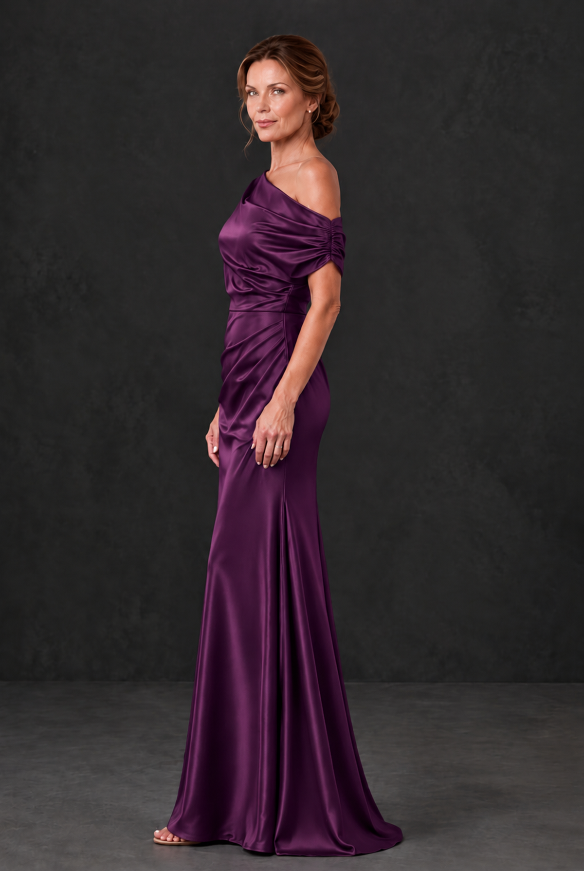 BOLODOO Plum Asymmetric Ruched Mother of the Bride Dress - Plum - Plum_3