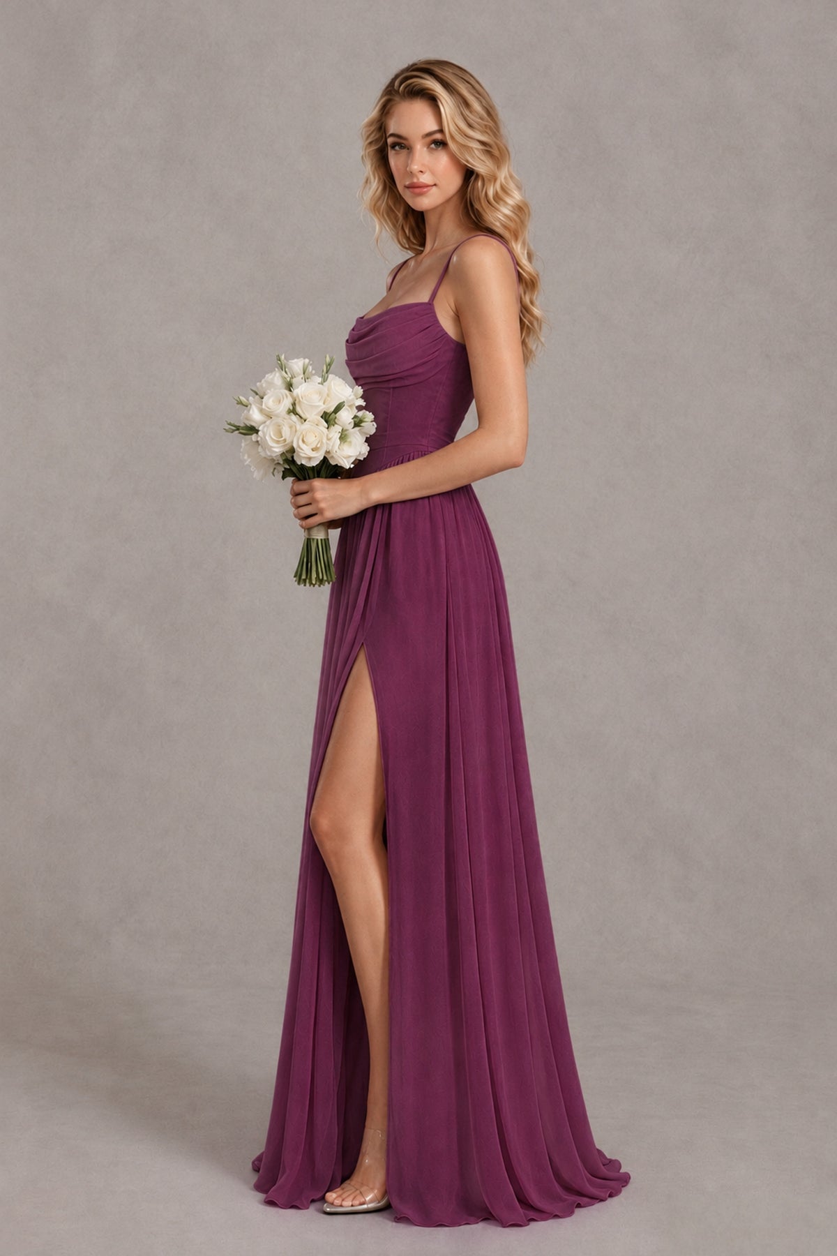 BOLODOO Plum Spaghetti Strap A-Line Bridesmaid Dress with Slit - Plum - Plum_3