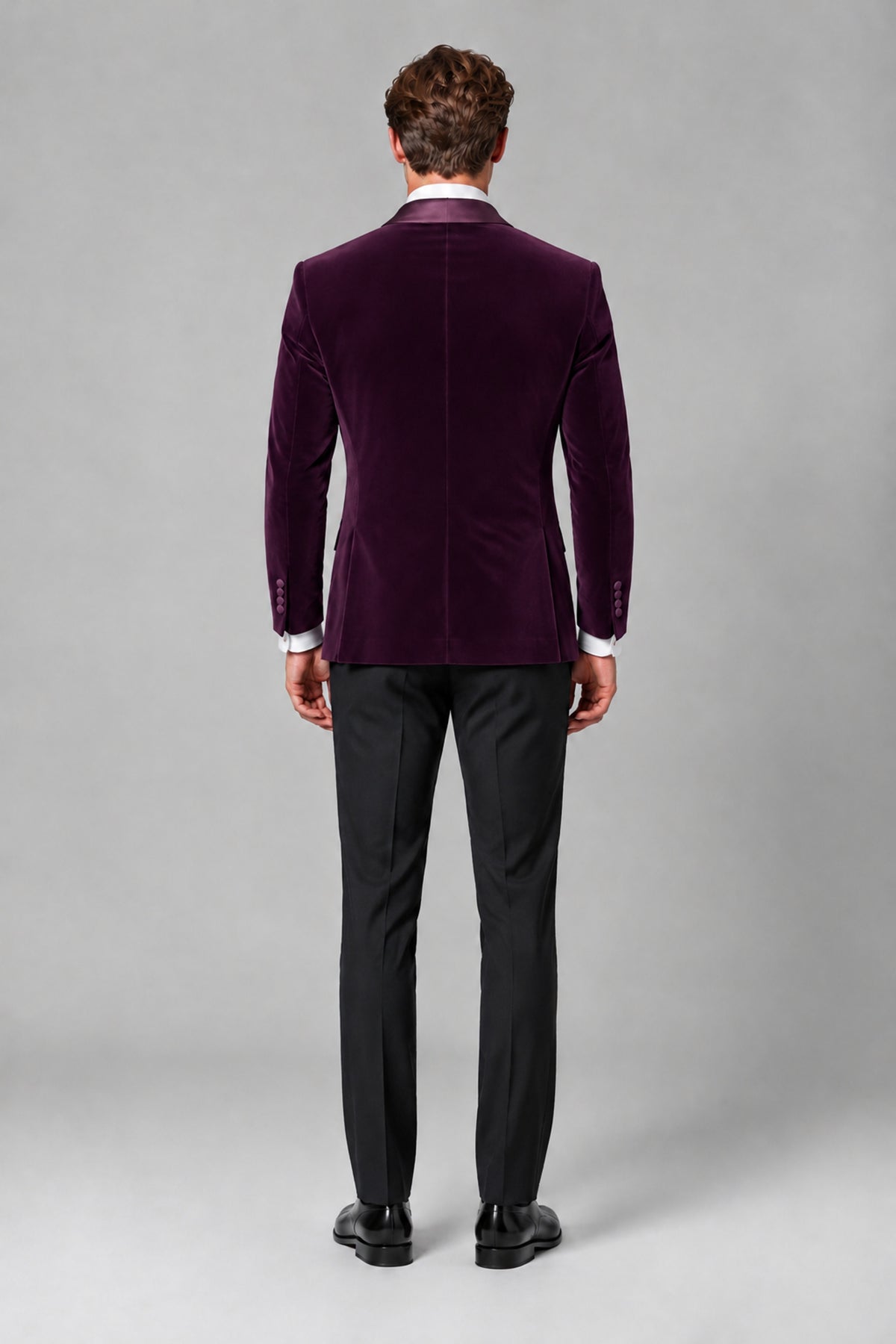 BOLODOO Men's Plum Velvet Blazer | Shawl Lapel Tuxedo Jacket - Plum - Plum_3