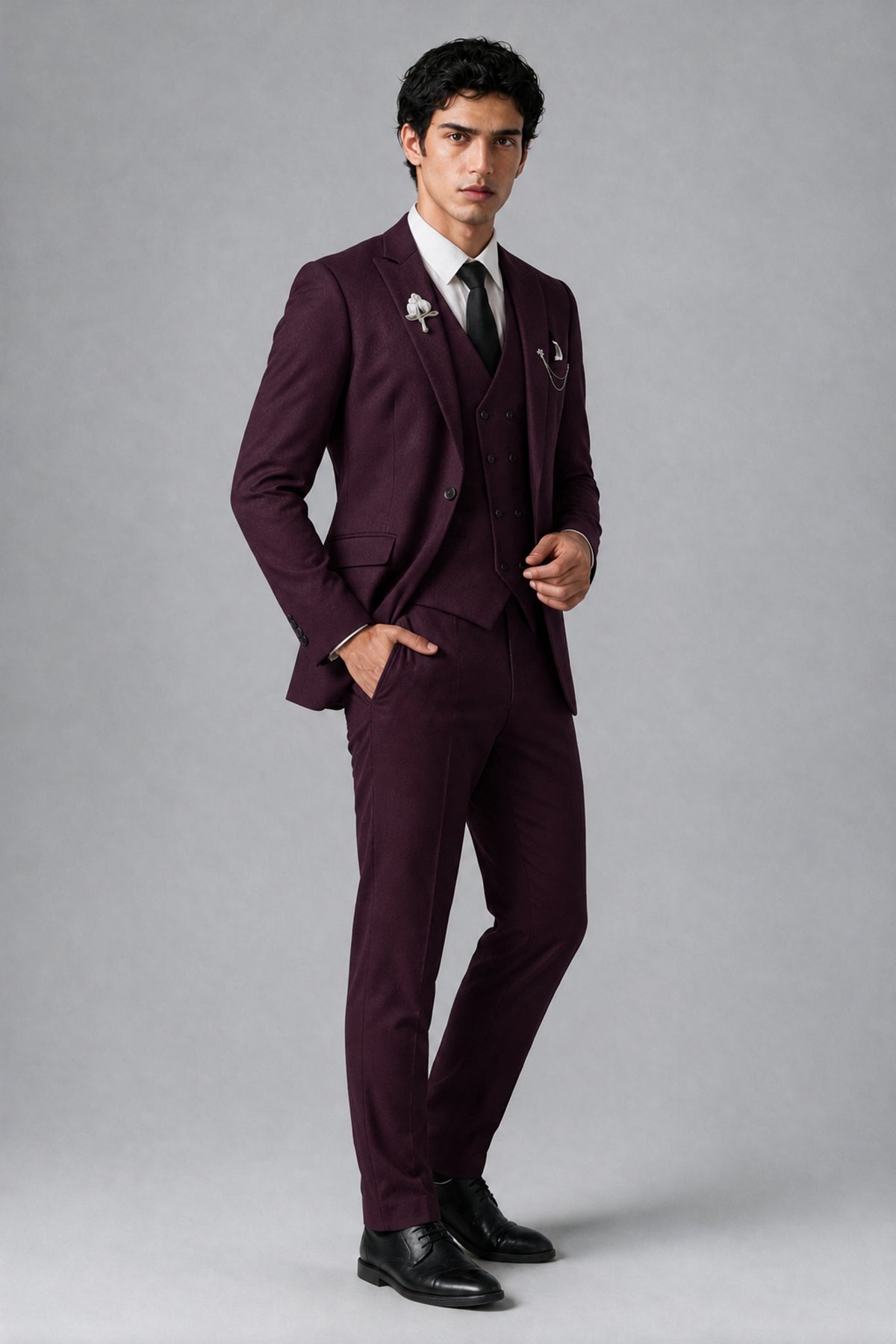 Bolodoo Men's Plum 2-Piece Suit – Notch Lapel Jacket & Trousers - Plum - Plum_3