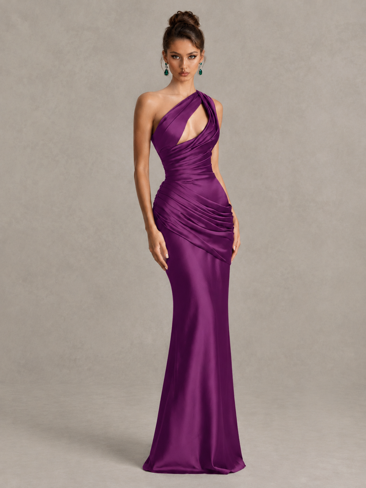 BOLODOO Plum One-Shoulder Cutout Satin Mermaid Prom Dress - Plum - Plum_3