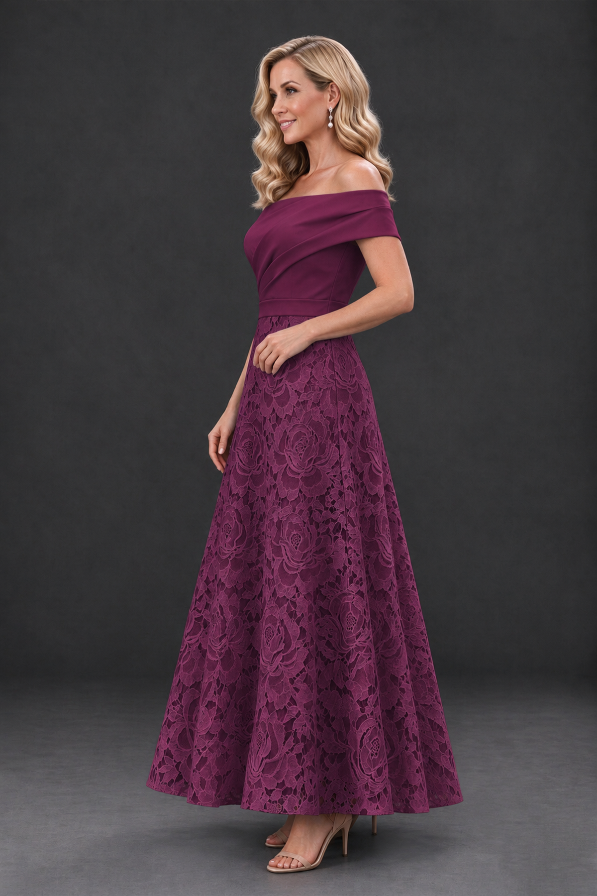 BOLODOO Plum Off-the-Shoulder Floral A-Line Mother of the Bride Dress - Plum - Plum_3