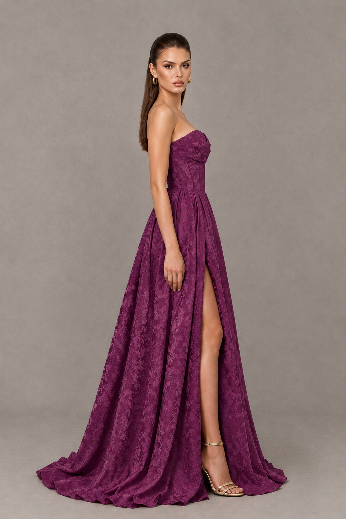 BOLODOO Plum Strapless Sweetheart Corset Prom Dress with High Slit – Lace-Up Back A-Line Evening Gown - Plum - Plum_3