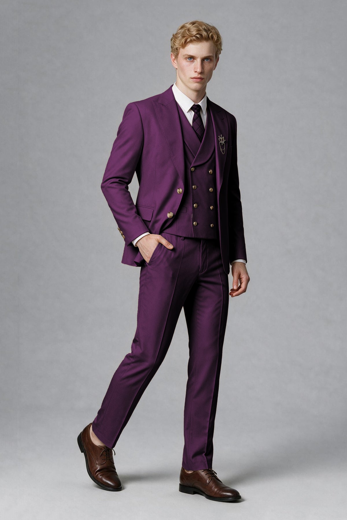 BOLODOO Men's Plum Two-Piece Wedding Suit – Jacket & Trousers - Plum
