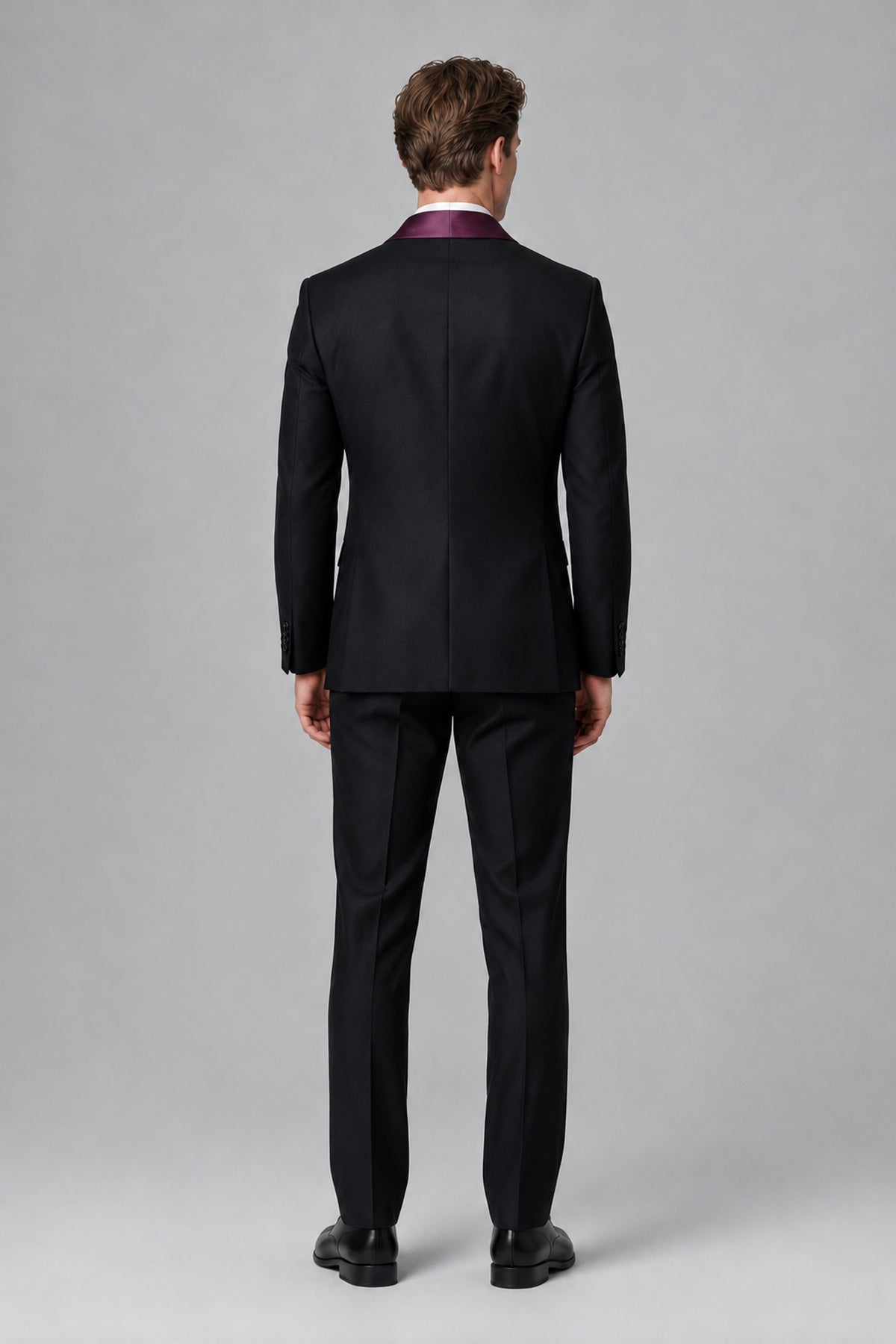 Bolodoo Men's Plum 3-Piece Shawl Lapel Tuxedo Suit - Plum - Plum_3