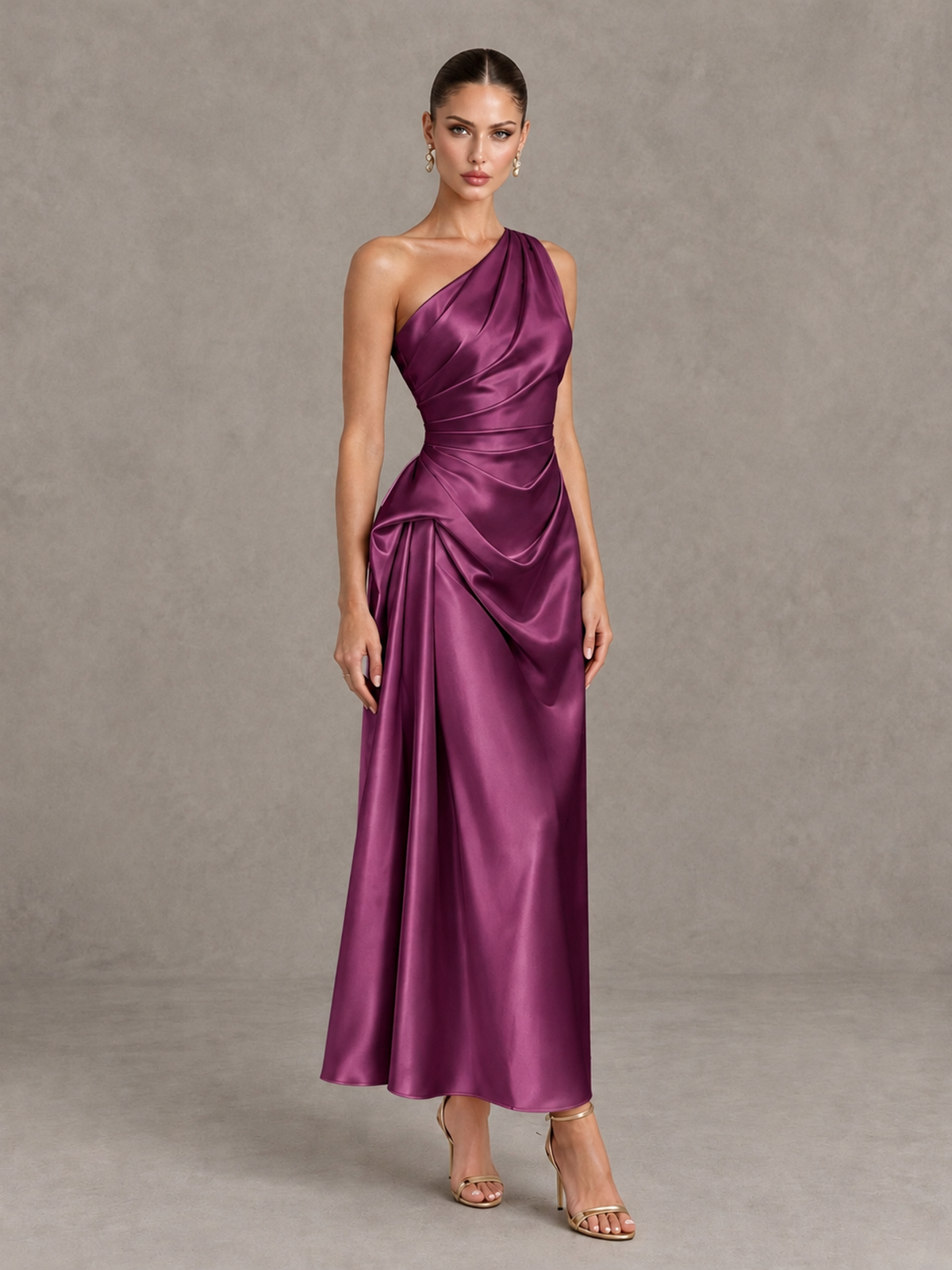 BOLODOO Plum One Shoulder Satin Cocktail Dress with Draped A-Line Skirt - Plum - Plum_3