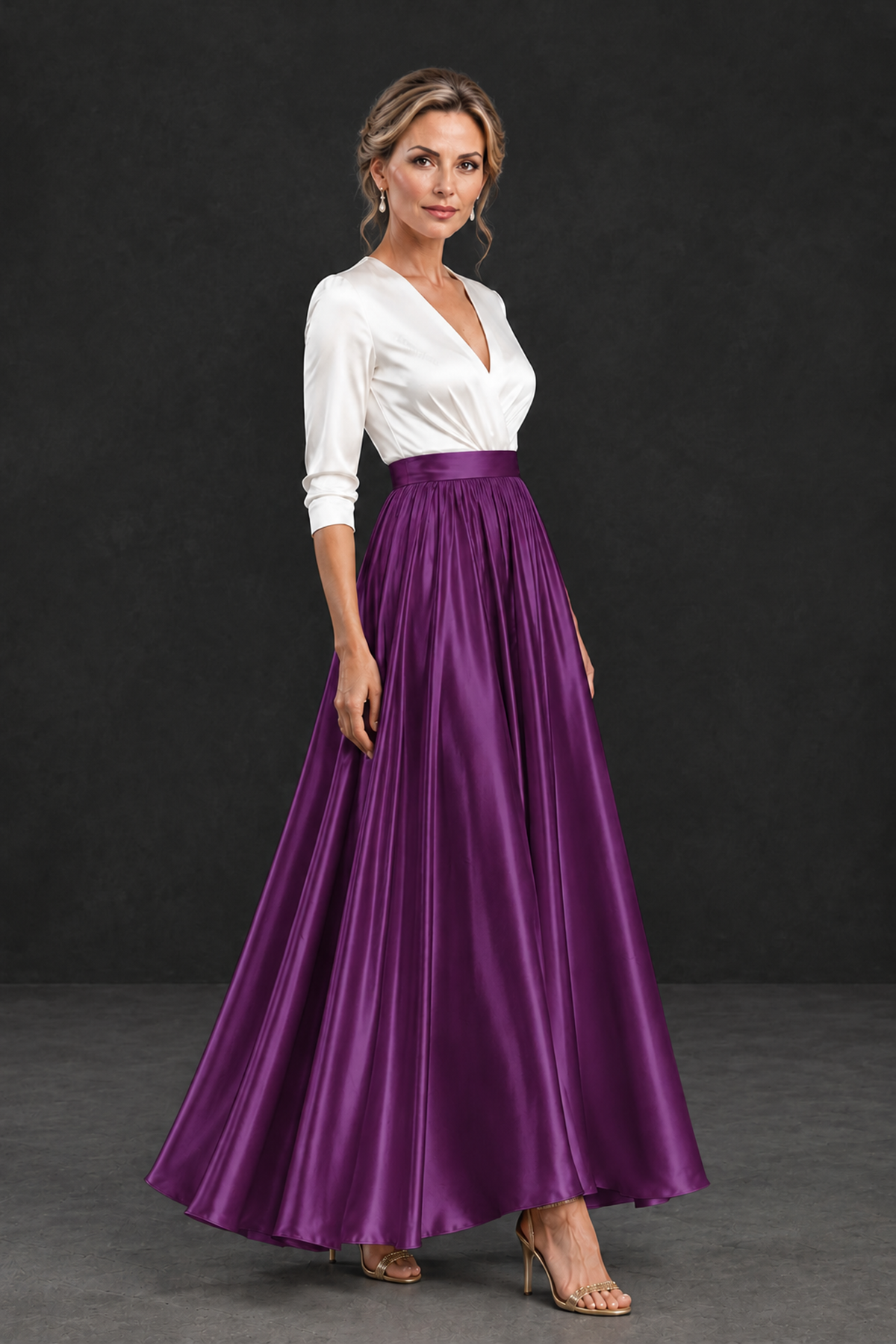 BOLODOO Plum and White V-Neck A-Line Mother of the Bride Dress - Plum - Plum_3