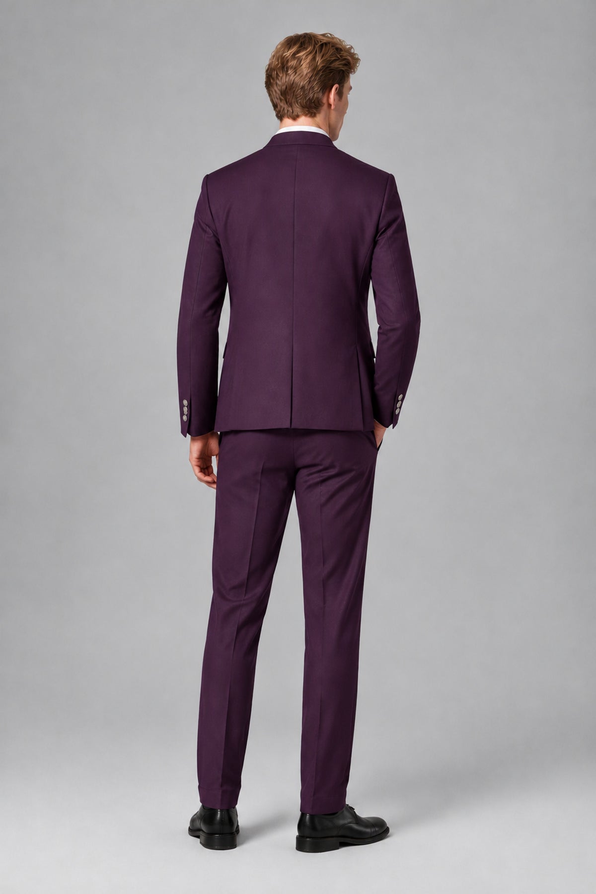 Bolodoo Men's Plum Mandarin Collar 3-Piece Suit – Jacket, Vest & Trousers - Plum - Plum_3