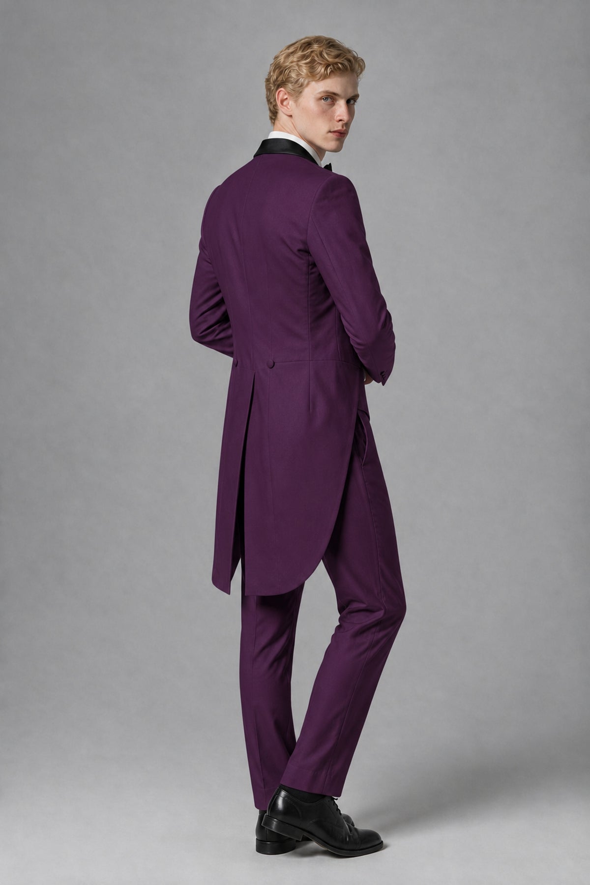 Bolodoo Men's Plum 3-Piece Tailcoat Tuxedo Suit with Vest & Trousers - Plum - Plum_3
