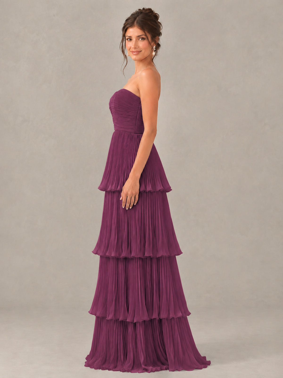 BOLODOO Plum Strapless Tiered Pleated Bridesmaid Dress - Plum - Plum_3