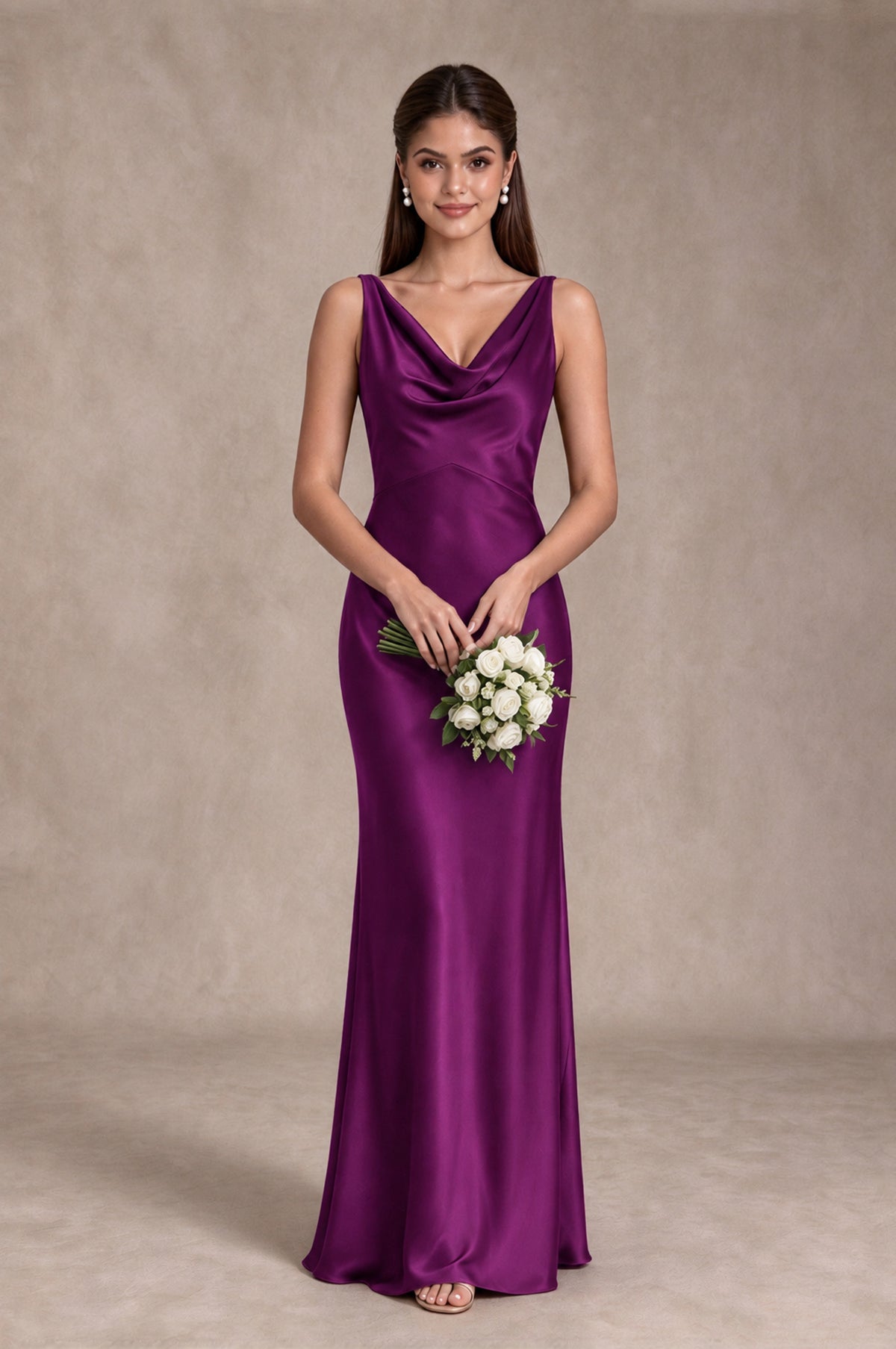 BOLODOO Plum Cowl Neck Open Back Satin Bridesmaid Dress - Plum - Plum_3