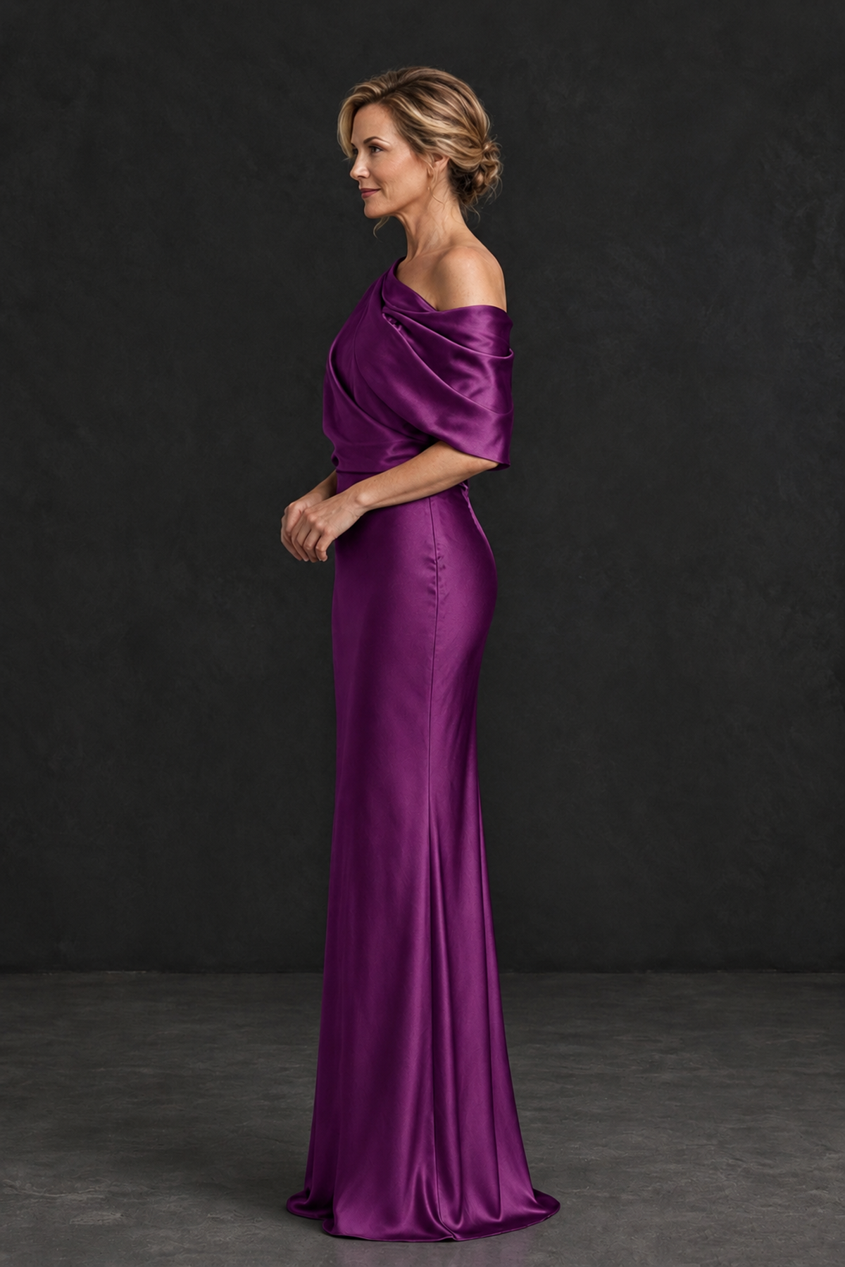 BOLODOO Plum Satin Asymmetric Mother of the Bride Dress - Plum - Plum_3