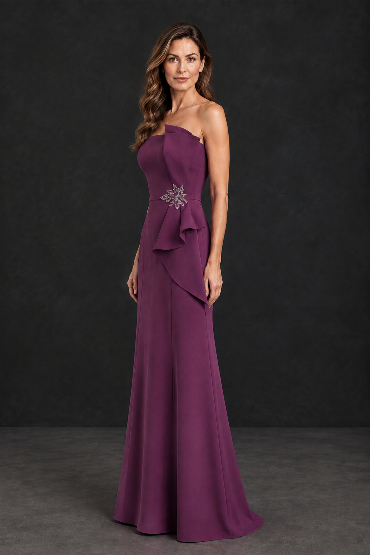 BOLODOO Plum Strapless Mother of the Bride Dress with Ruffle Detail - Plum - Plum_3