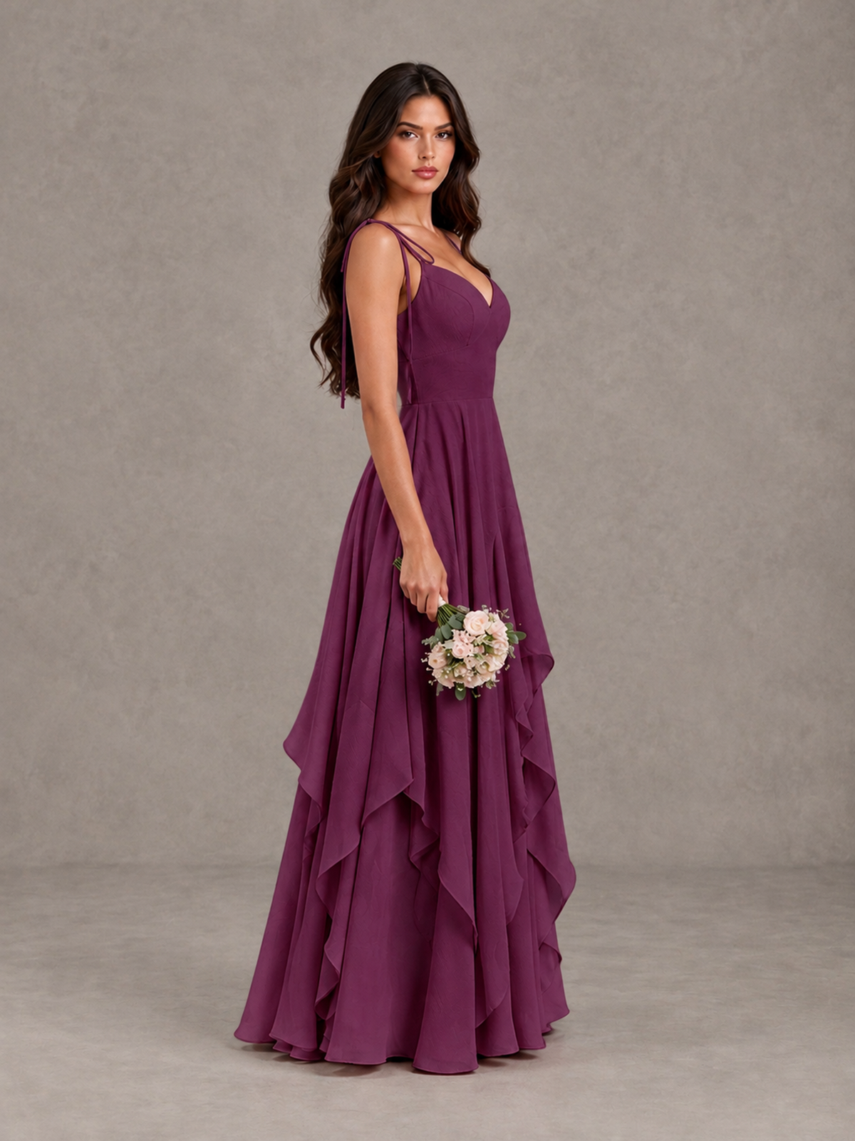 BOLODOO Plum Tie-Strap Ruffle A-Line Bridesmaid Dress - Plum - Plum_3
