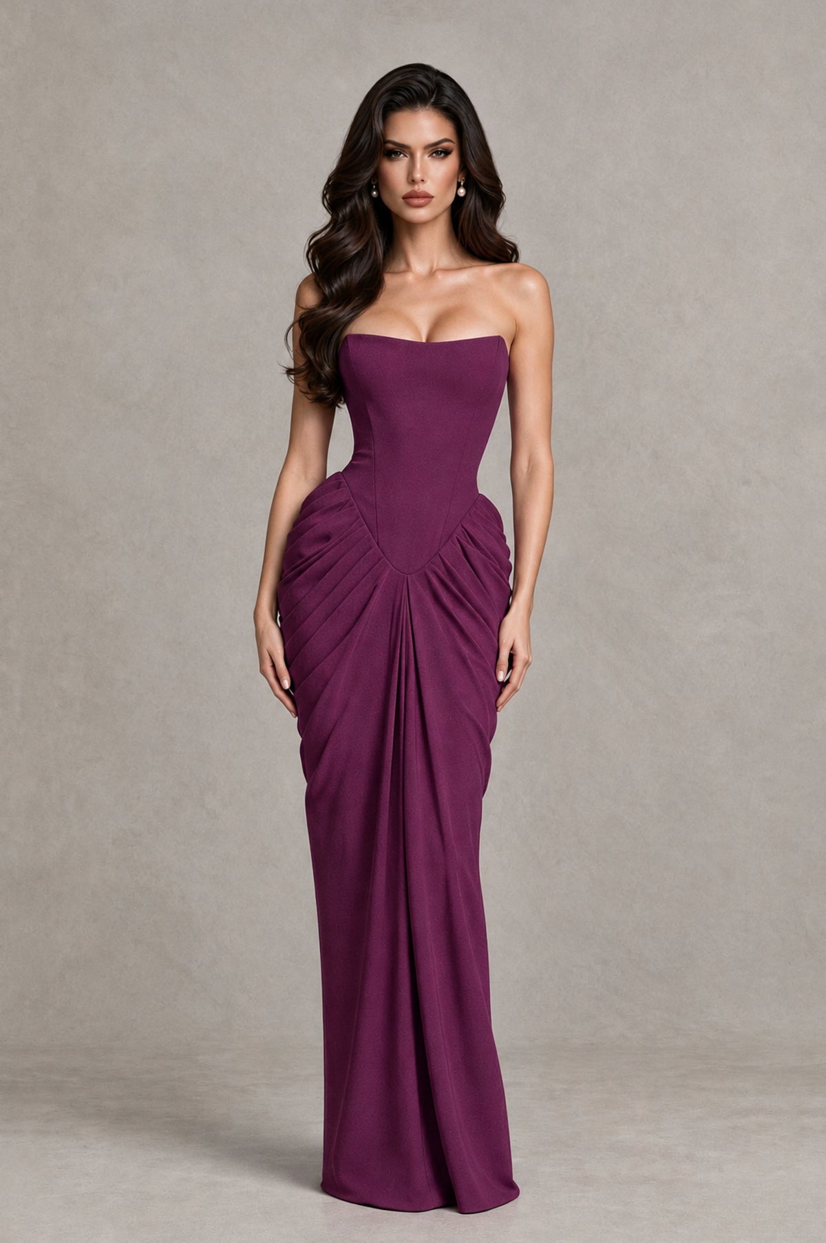 BOLODOO Plum Strapless Ruched Corset Evening Gown - Plum - Plum_3