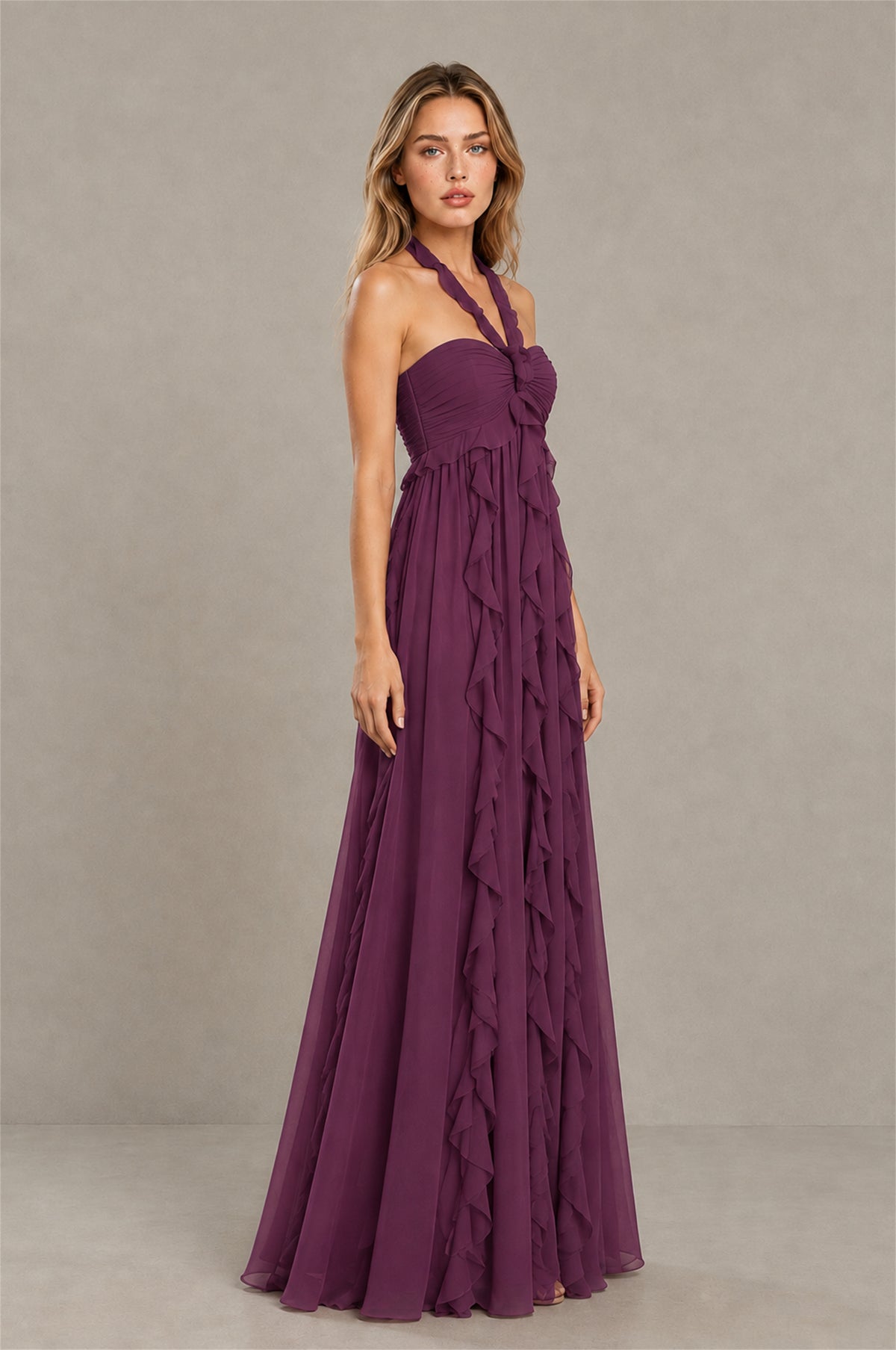 BOLODOO Plum Halter Ruffle A-Line Floor-Length Evening Dress - Plum - Plum_3