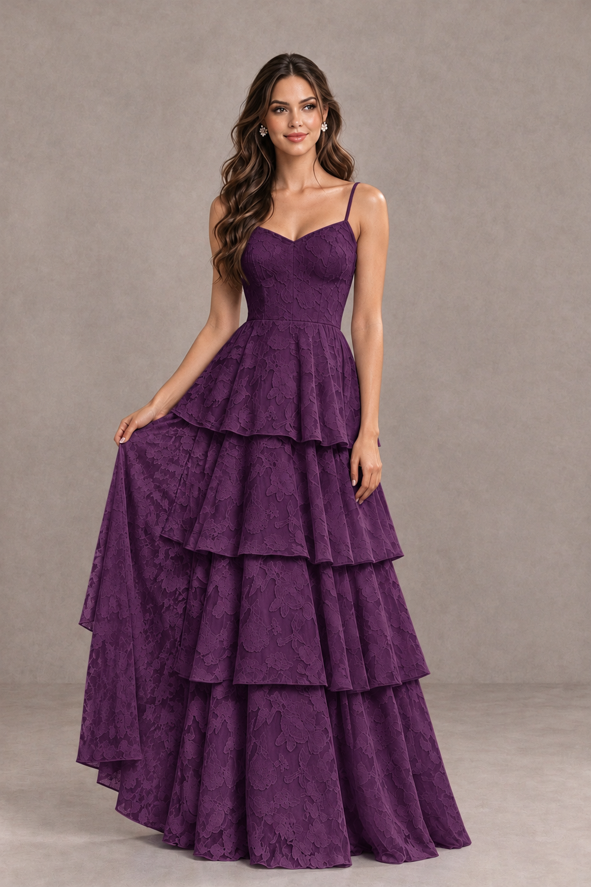 BOLODOO Plum Tiered Floral-Textured Spaghetti Strap Maxi Dress - Plum - Plum_3