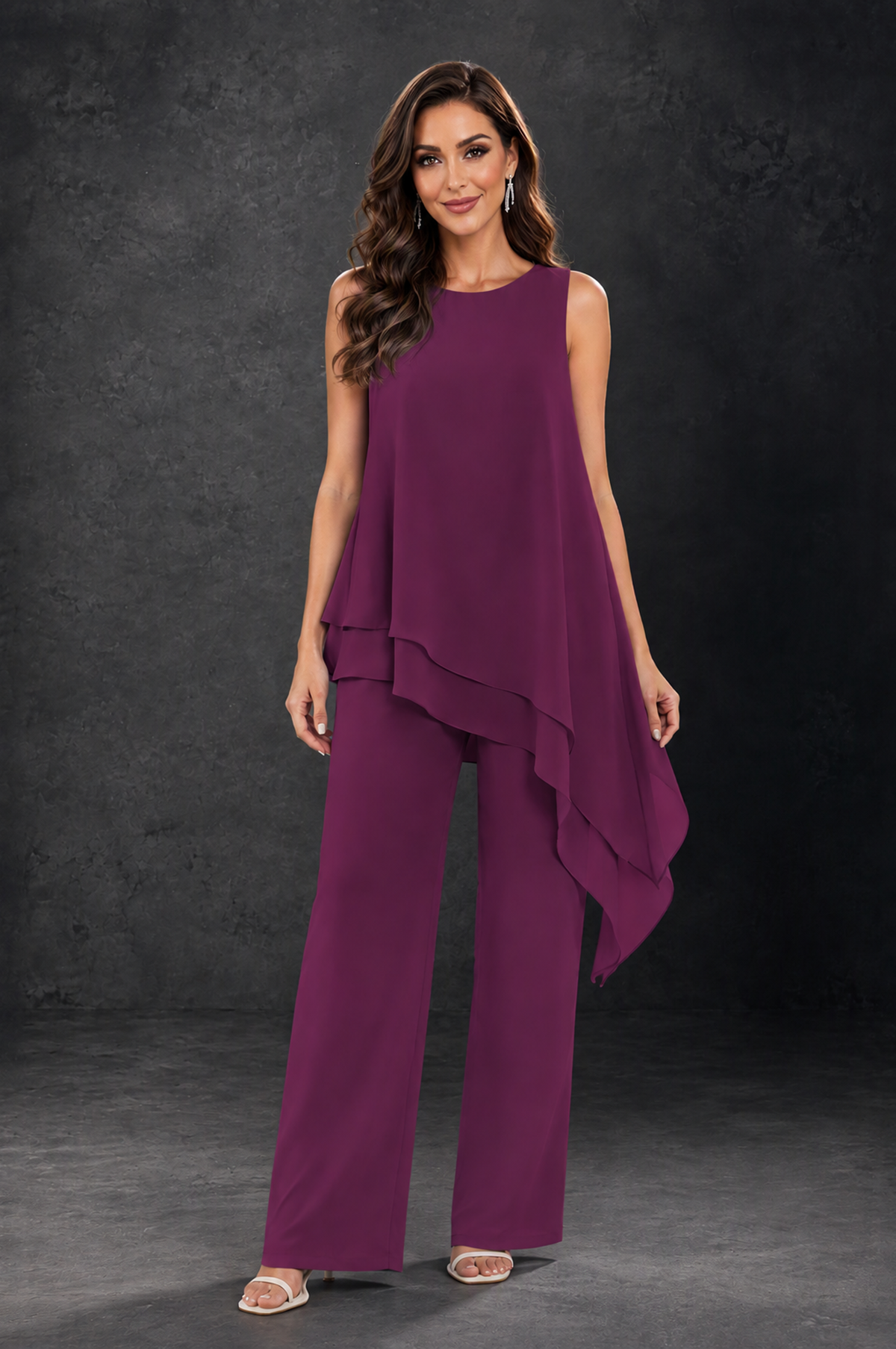 BOLODOO Plum Layered Mother of the Bride Pantsuit with Jacket - Plum - Plum_3