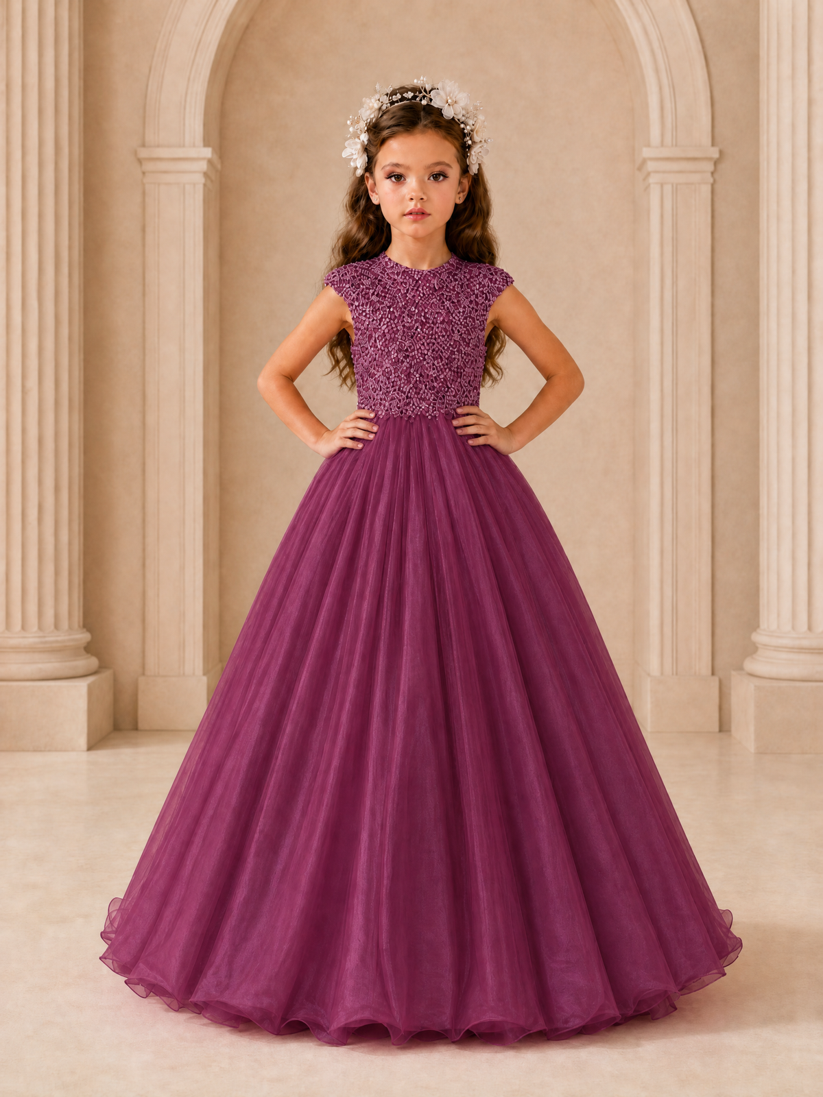 BOLODOO Plum Sequin Tulle Flower Girl Dress with Cap Sleeves - Plum - Plum_3