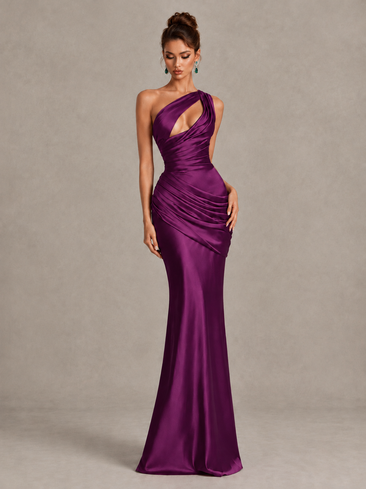 BOLODOO Plum One-Shoulder Cutout Satin Mermaid Prom Dress - Plum - Plum_4