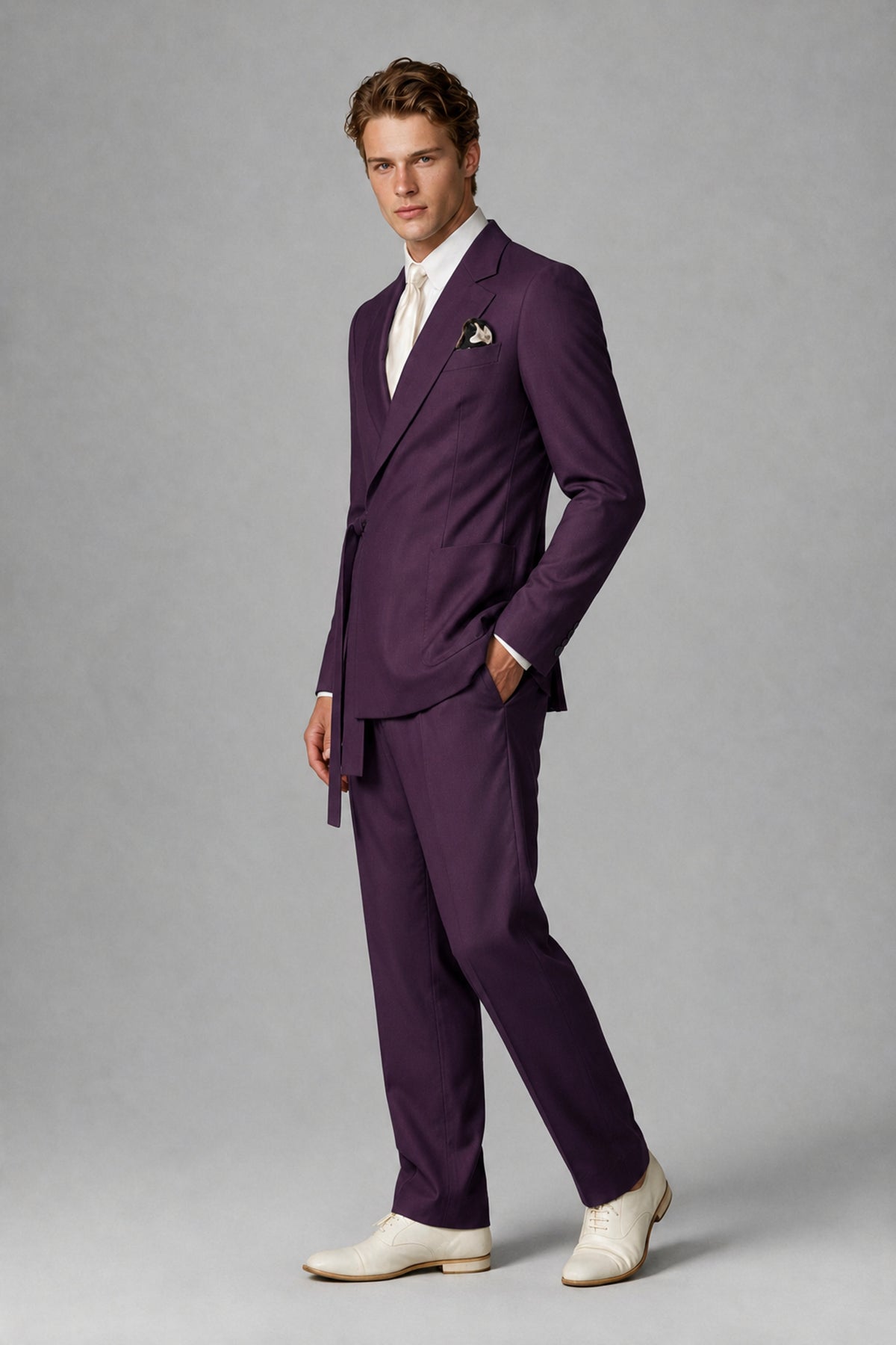 Bolodoo Men's Plum Wrap Tie-Waist Two-Piece Suit – Jacket & Trousers - Plum - Plum_4
