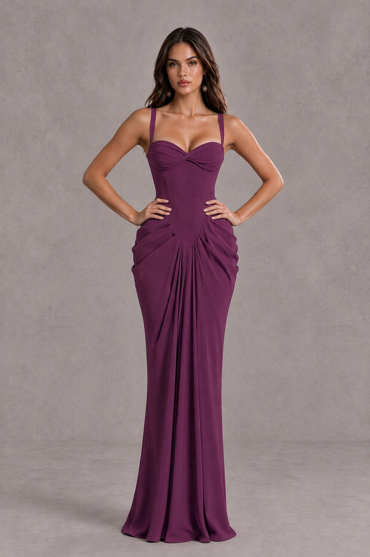 BOLODOO Plum Sweetheart Ruched Lace-Up Back Evening Gown - Plum - Plum_4