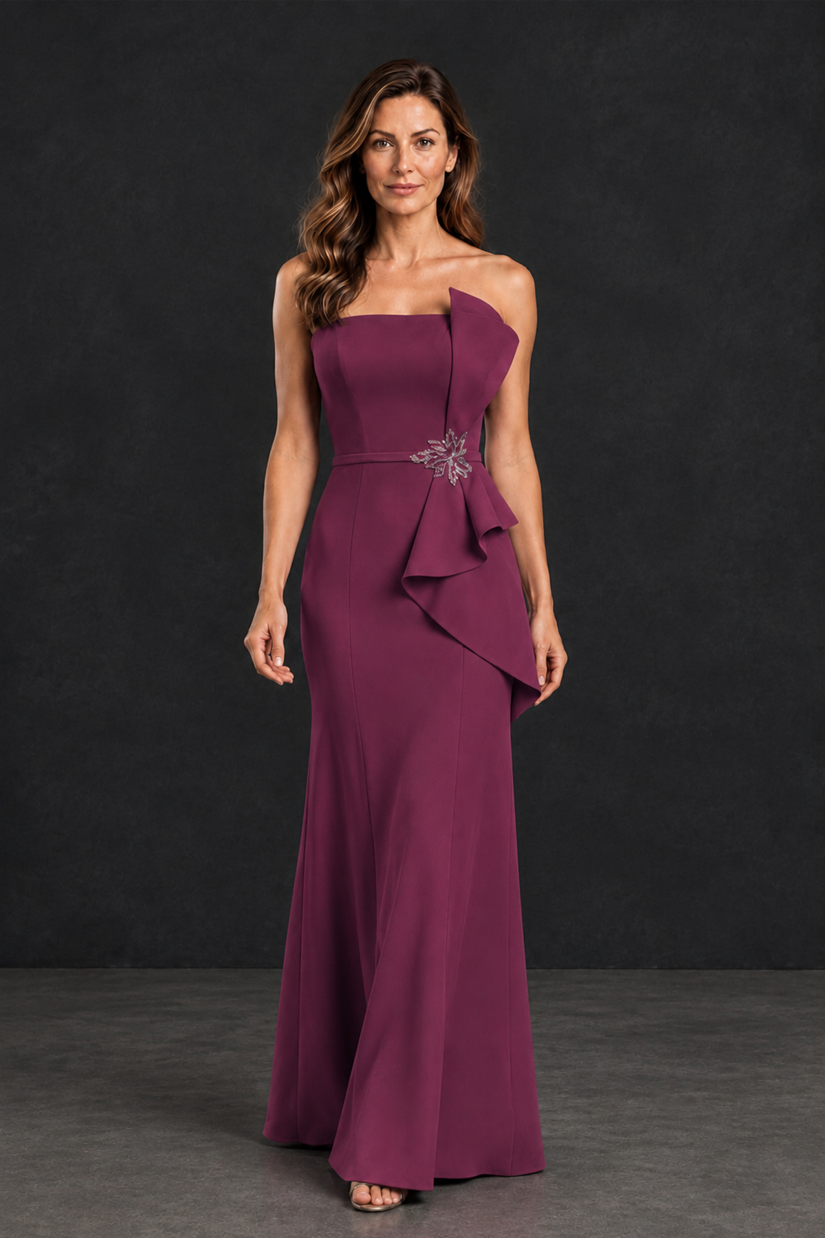 BOLODOO Plum Strapless Mother of the Bride Dress with Ruffle Detail - Plum - Plum_4