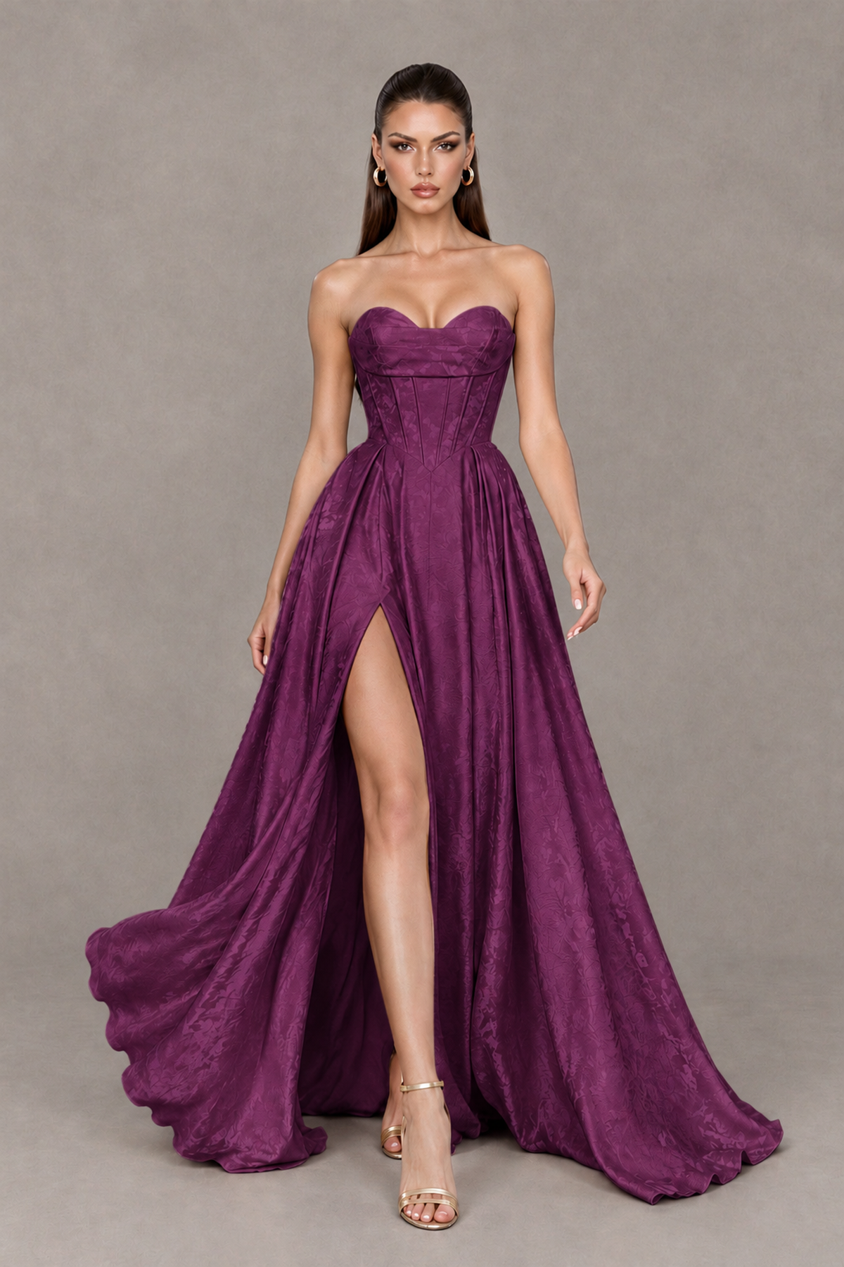 BOLODOO Plum Strapless Sweetheart Corset Prom Dress with High Slit – Lace-Up Back A-Line Evening Gown - Plum - Plum_4