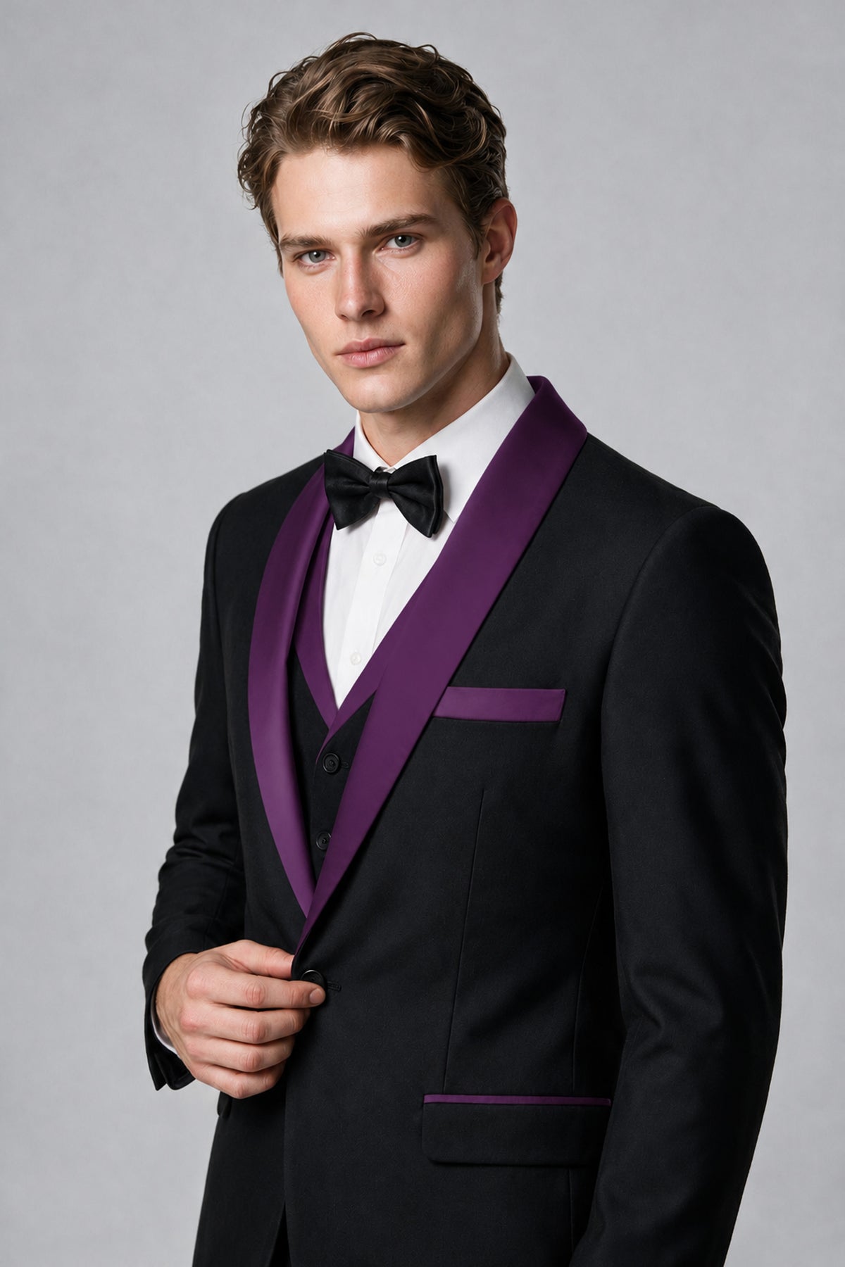 Bolodoo Men's Plum 3-Piece Shawl Lapel Tuxedo Suit - Plum - Plum_4