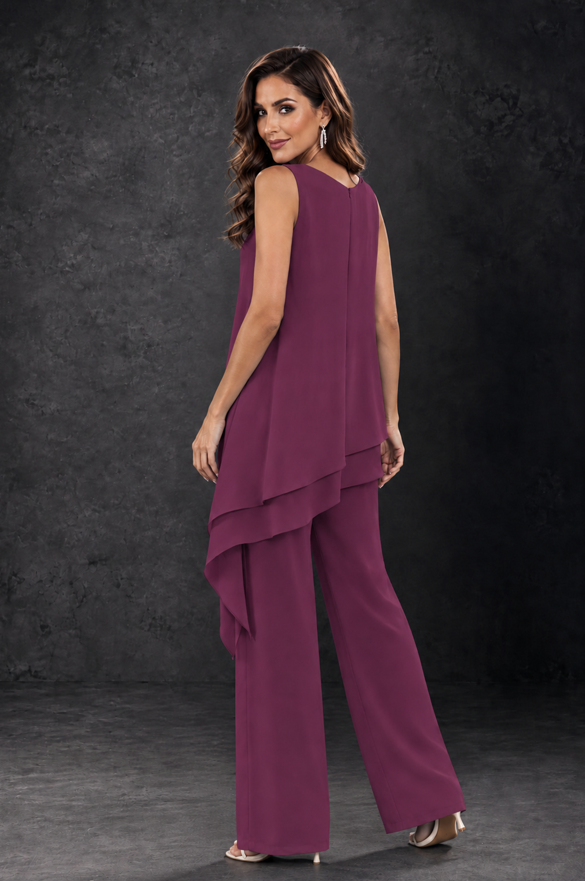 BOLODOO Plum Layered Mother of the Bride Pantsuit with Jacket - Plum - Plum_4