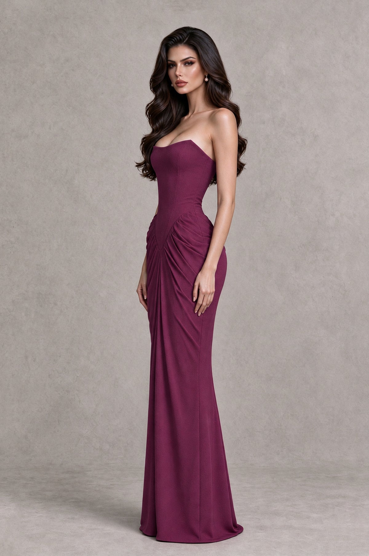 BOLODOO Plum Strapless Ruched Corset Evening Gown - Plum - Plum_4