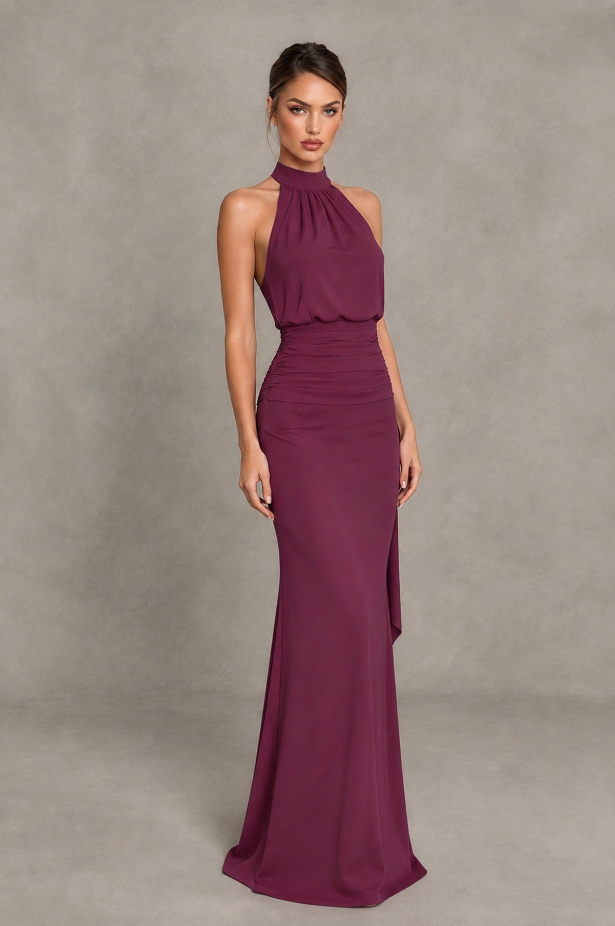 BOLODOO Plum Chiffon Halter Maxi Formal Wedding Guest Dress - Plum - Plum_4