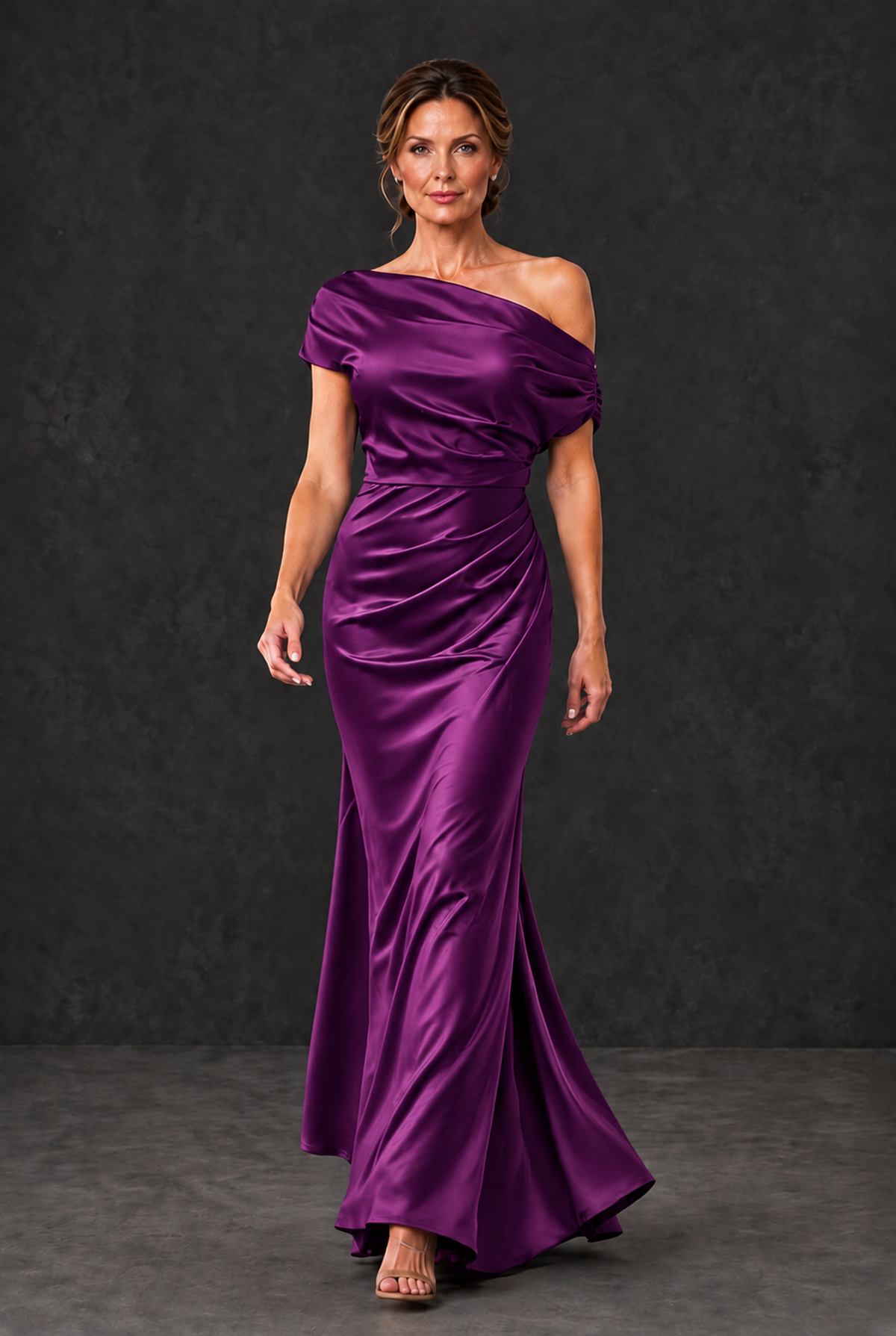 BOLODOO Plum Asymmetric Ruched Mother of the Bride Dress - Plum - Plum_4