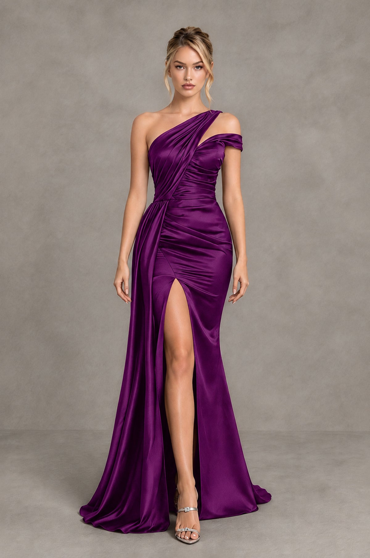 BOLODOO Plum Asymmetric Ruched Formal Evening Dress - Plum - Plum_4