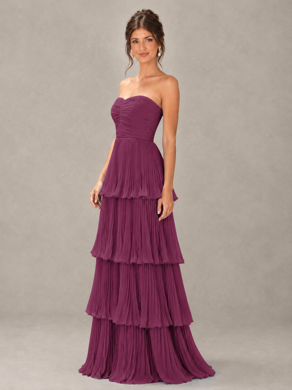 BOLODOO Plum Strapless Tiered Pleated Bridesmaid Dress - Plum - Plum_4