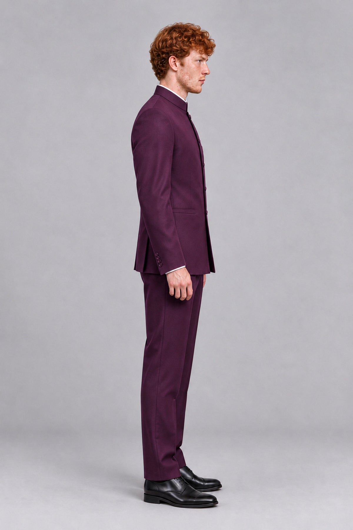 BOLODOO Men's Plum Mandarin Collar Two-Piece Suit - Plum - Plum_4