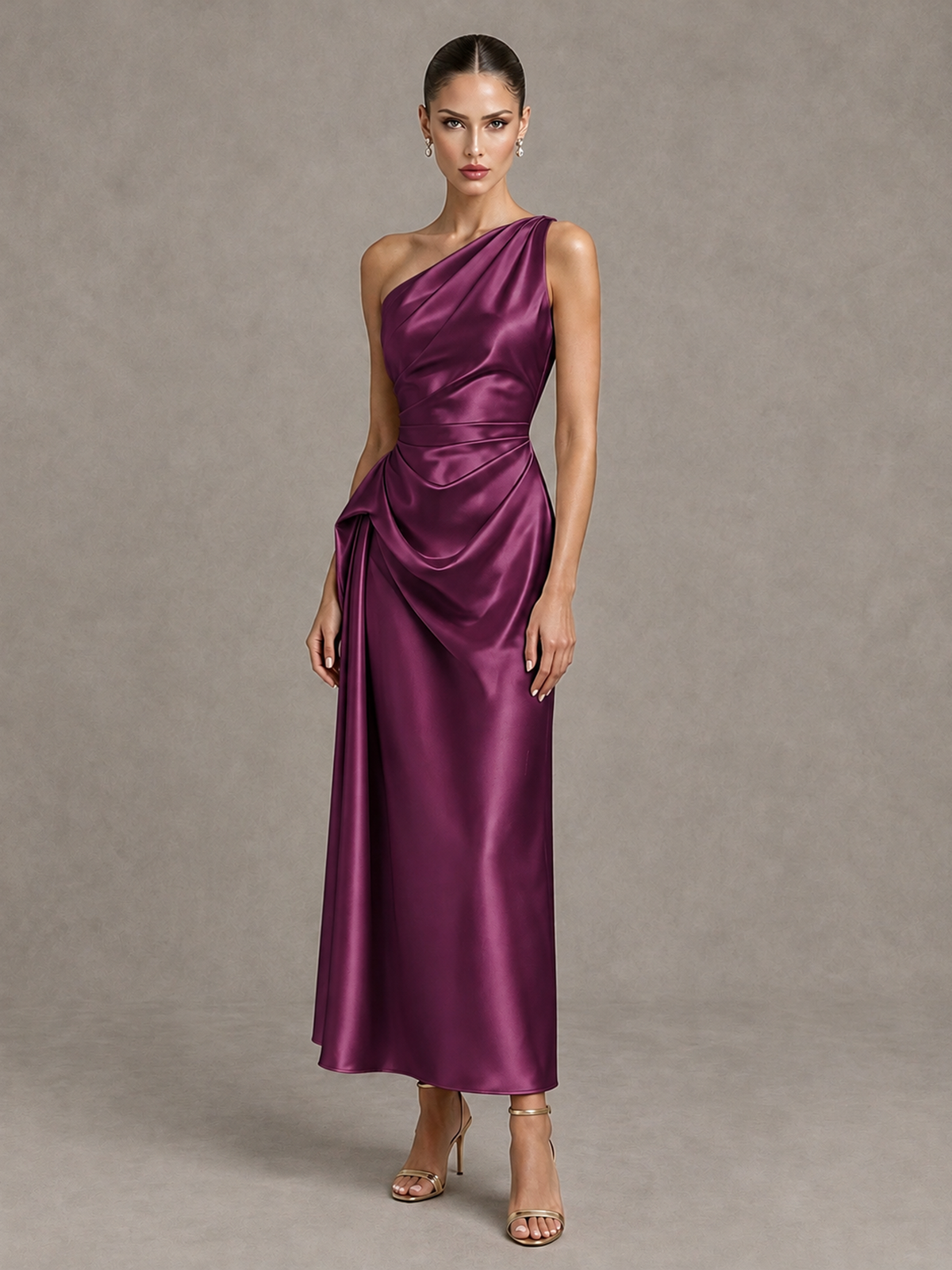 BOLODOO Plum One Shoulder Satin Cocktail Dress with Draped A-Line Skirt - Plum - Plum_4