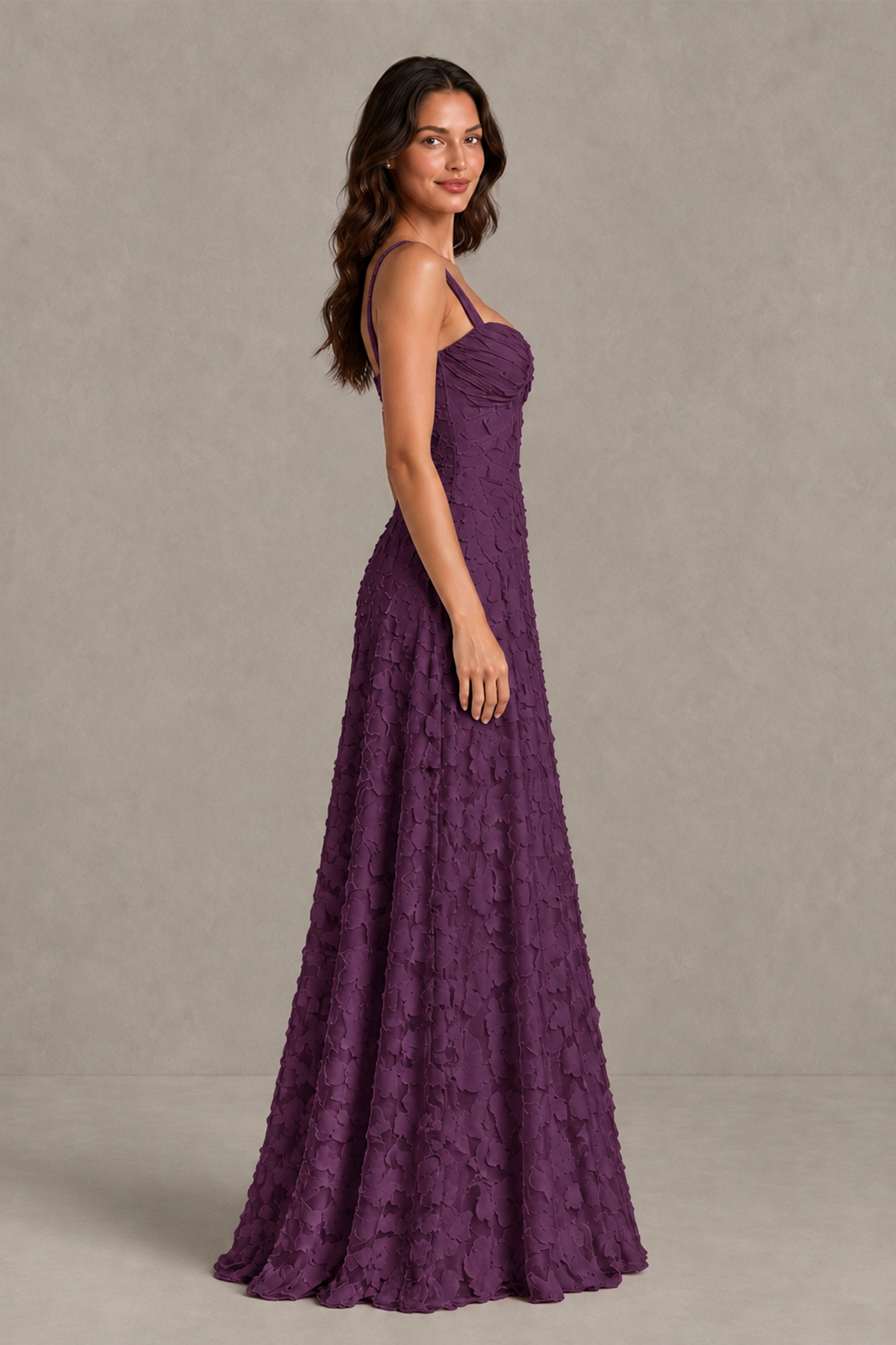 BOLODOO Plum Floral-Textured A-Line Dress with Lace-Up Back - Plum - Plum_4