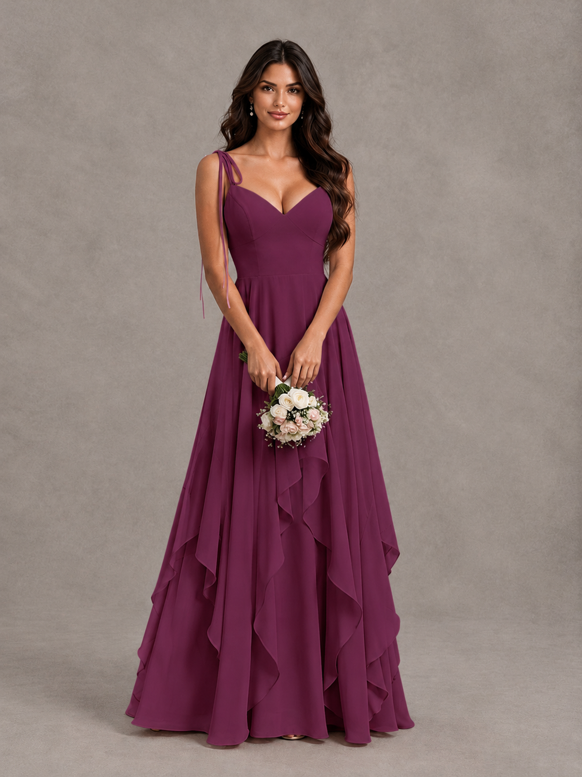 BOLODOO Plum Tie-Strap Ruffle A-Line Bridesmaid Dress - Plum - Plum_4